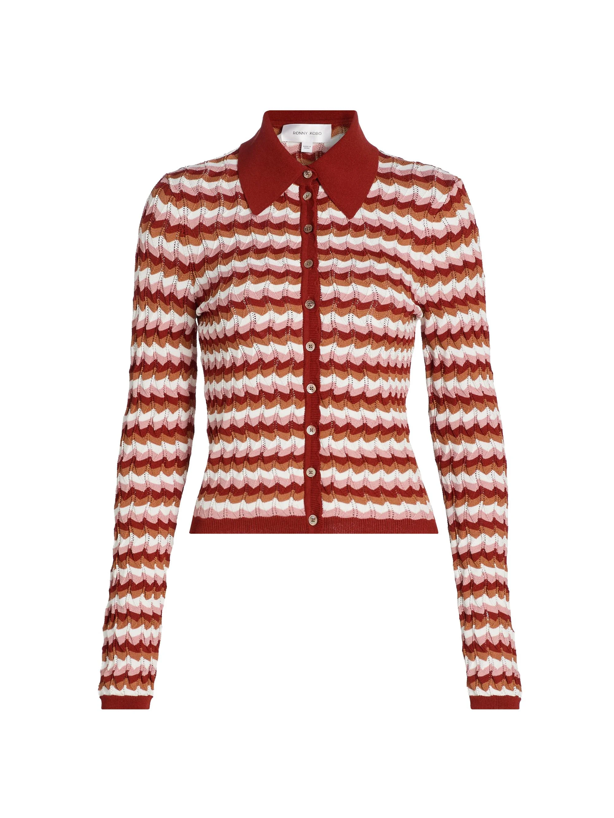 Women's Gavin Striped Knit Cardigan - Rust Combo - 1