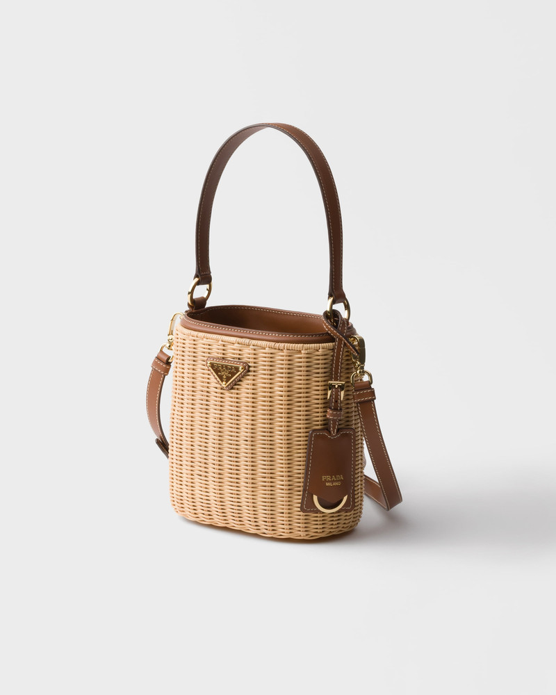 Wicker and leather bucket bag 3