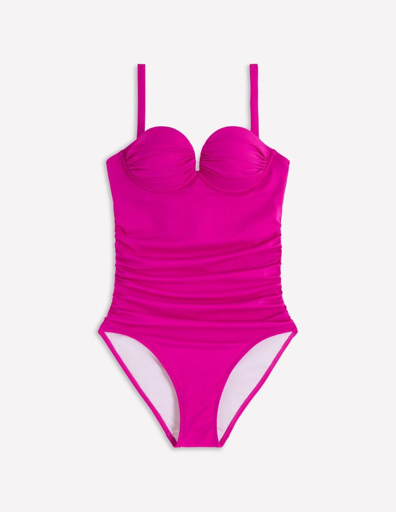 Pleated Cup Swimsuit-Bright Fuchsia - 1