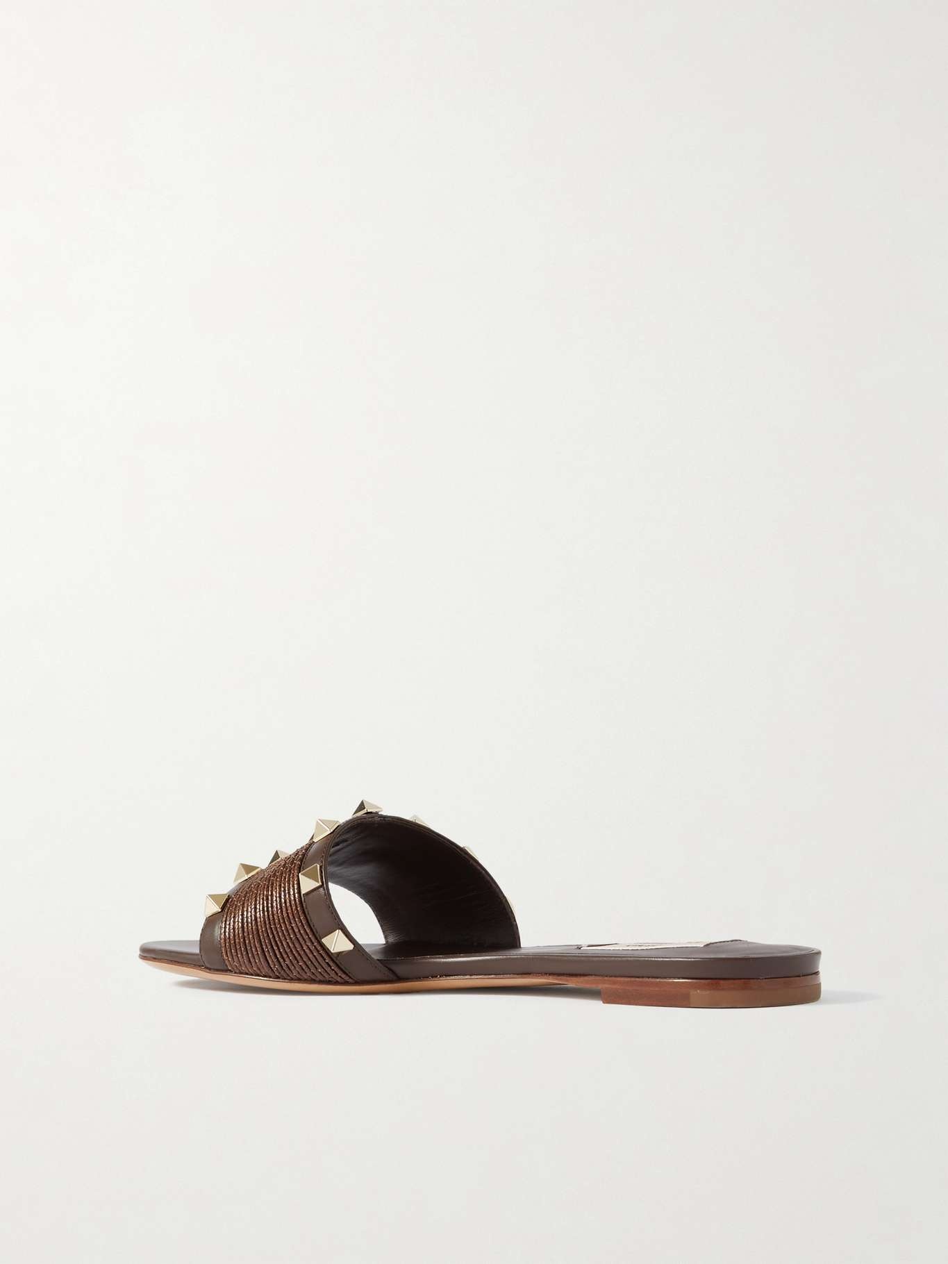 Rockstud raffia and leather slides Dark brown - 3