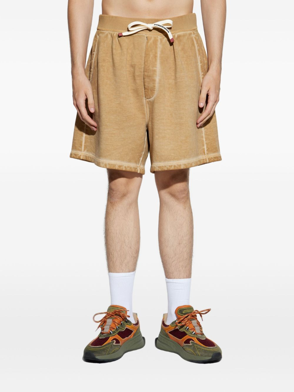 drawstring cotton track shorts - 3