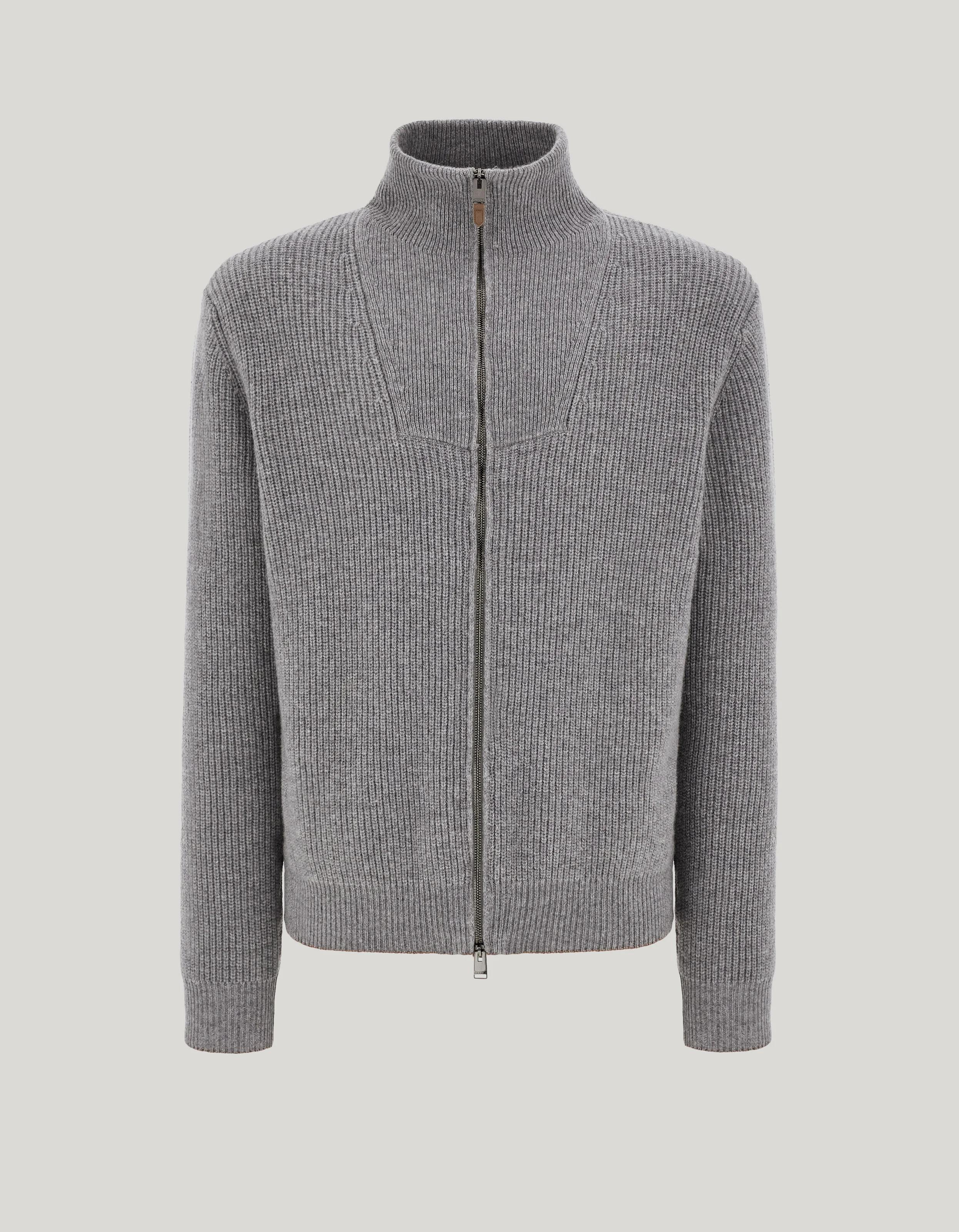 MELANGE GRAY WOOL AND CASHMERE ZIPPERED CARDIGAN - 1