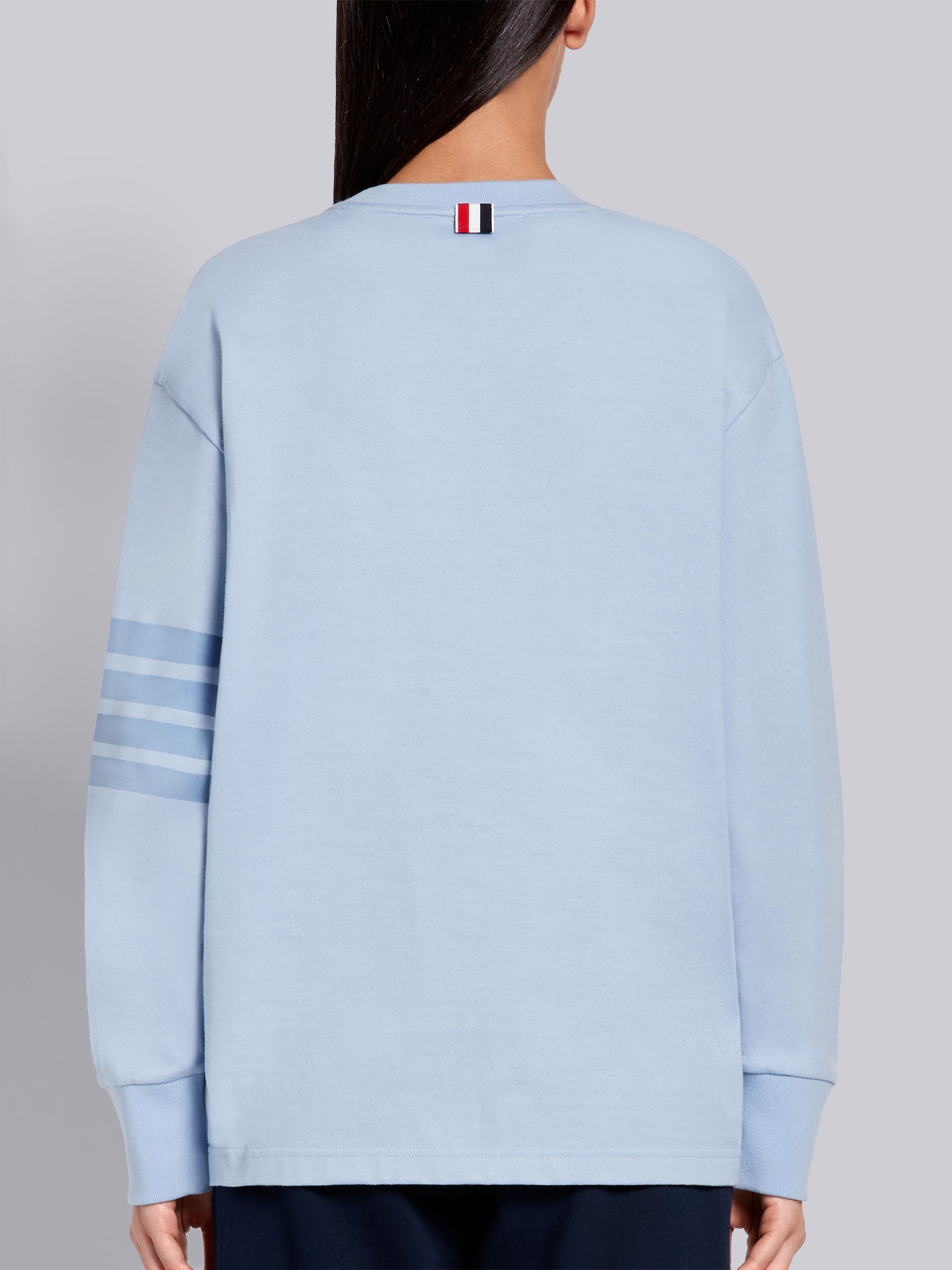 Light Blue Cotton Jersey Long Sleeve Tonal 4-Bar Rugby T-shirt - 3