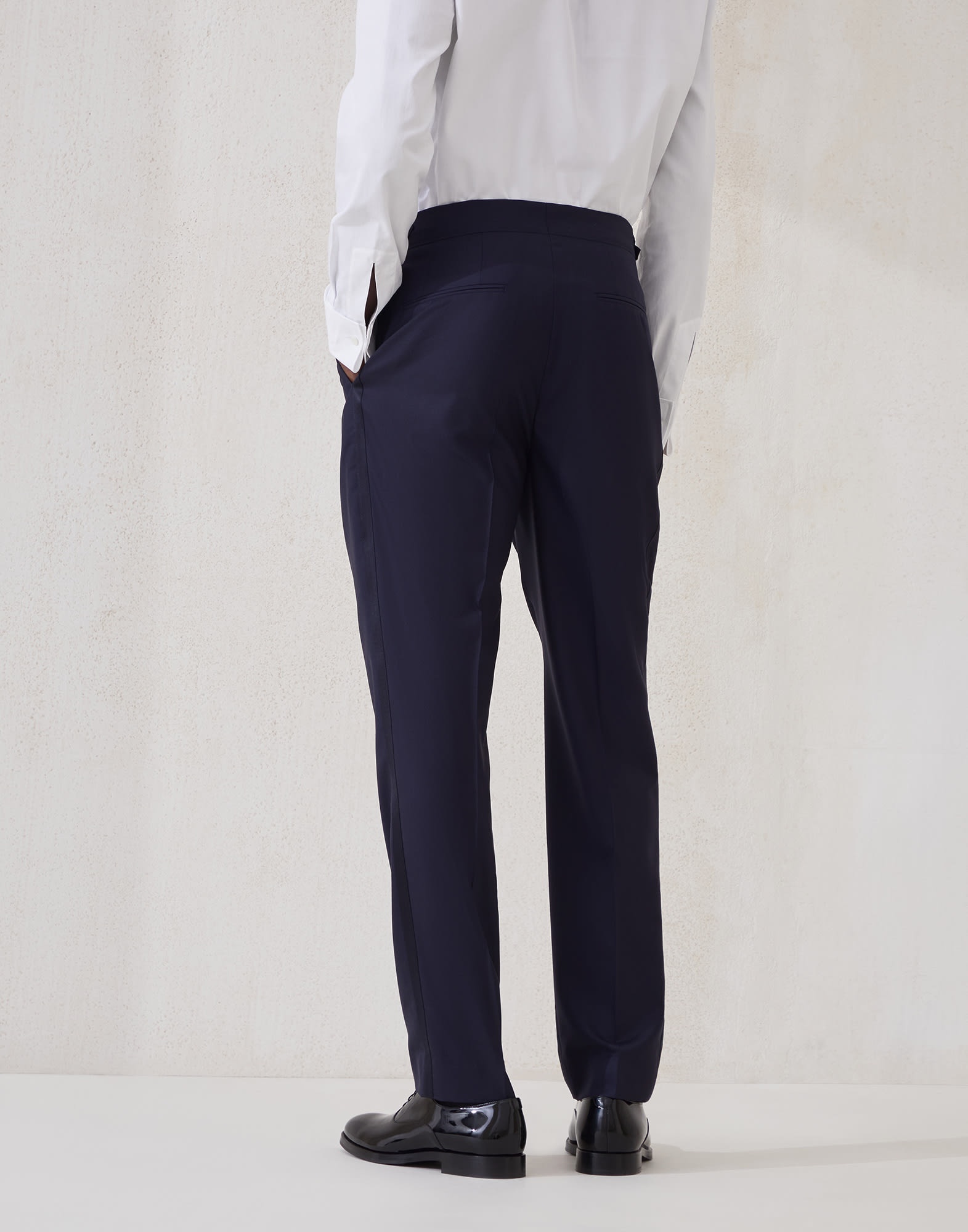 Lightweight virgin wool and silk twill tuxedo trousers with pleat and waist tabs - 2