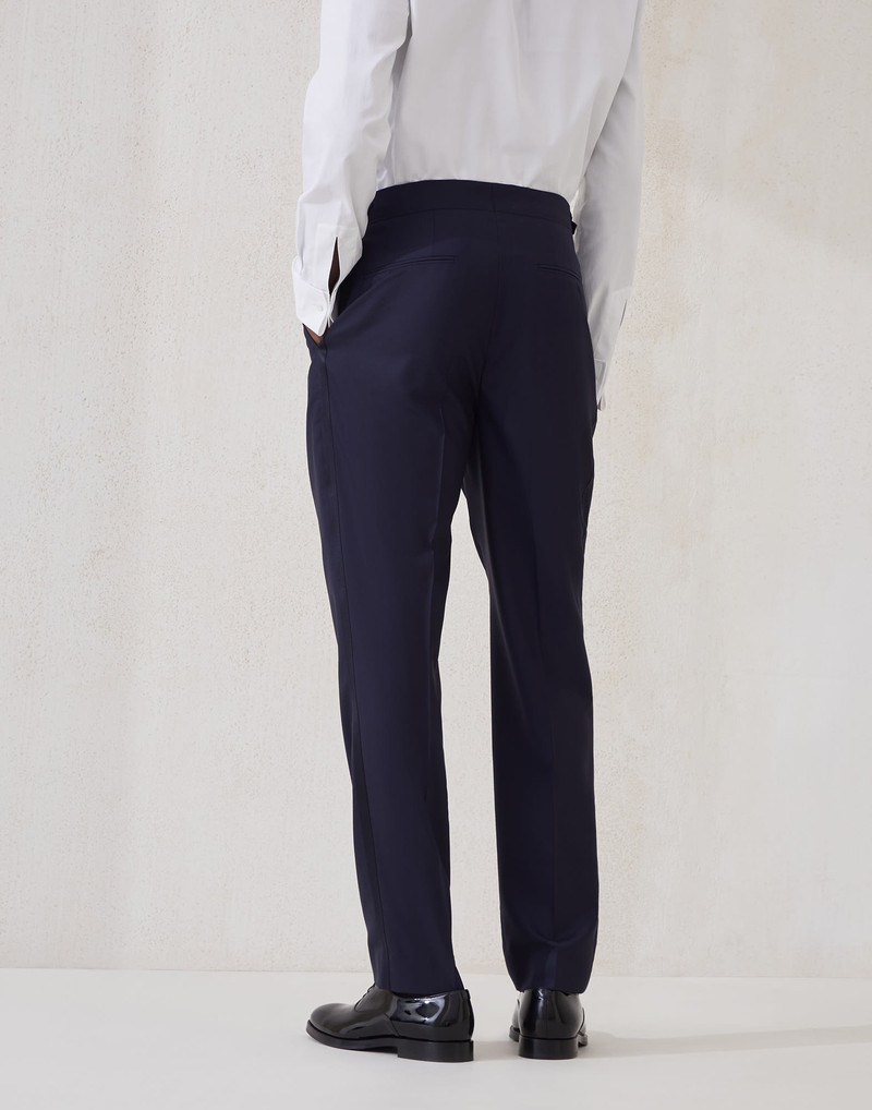 Brunello Cucinelli Lightweight virgin wool and silk twill tuxedo trousers with pleat and waist tabs outlook
