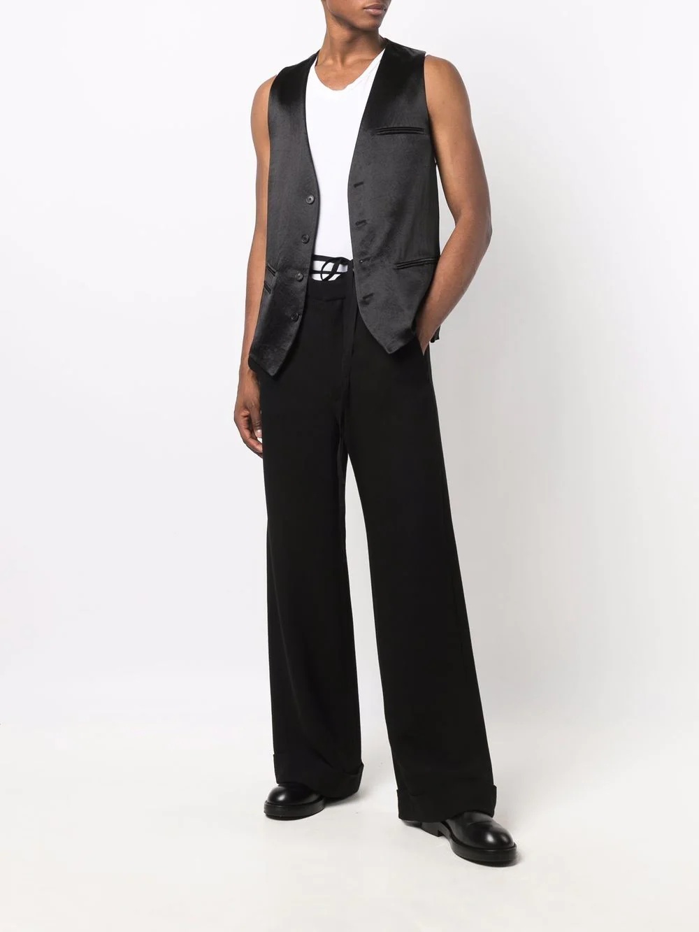 crepe-texture wide-leg trousers - 6