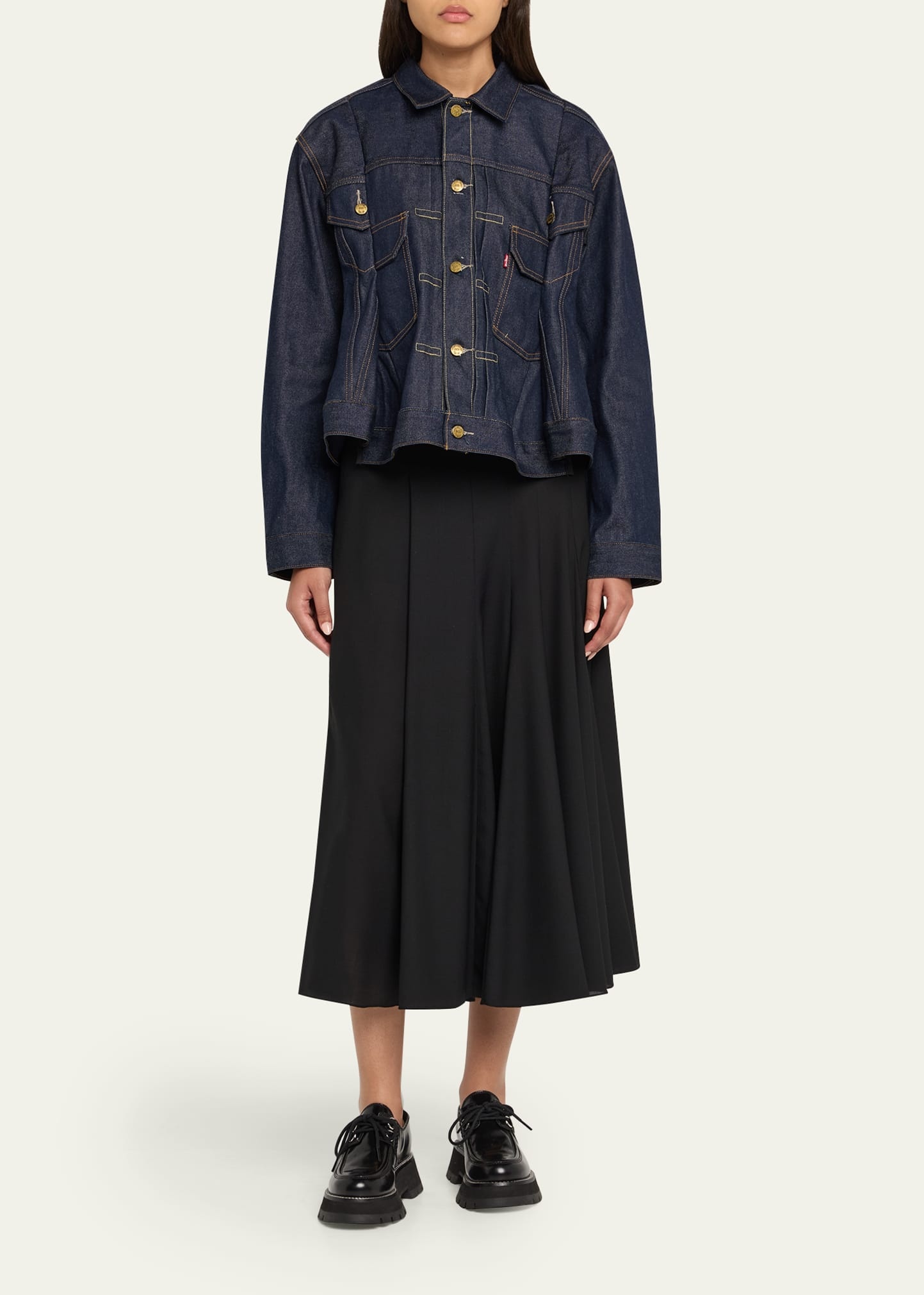 Denim Peplum Trucker Jacket - 2