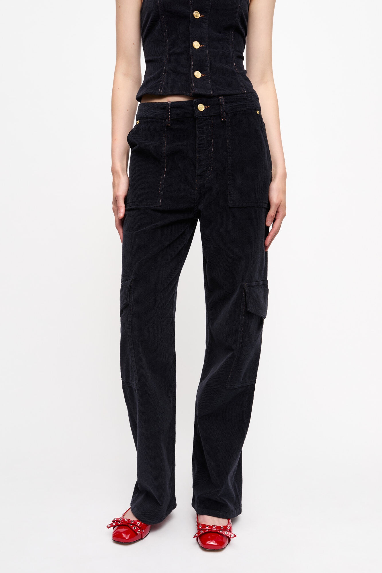 BLUE WASHED CORDUROY CARGO PANTS - 3