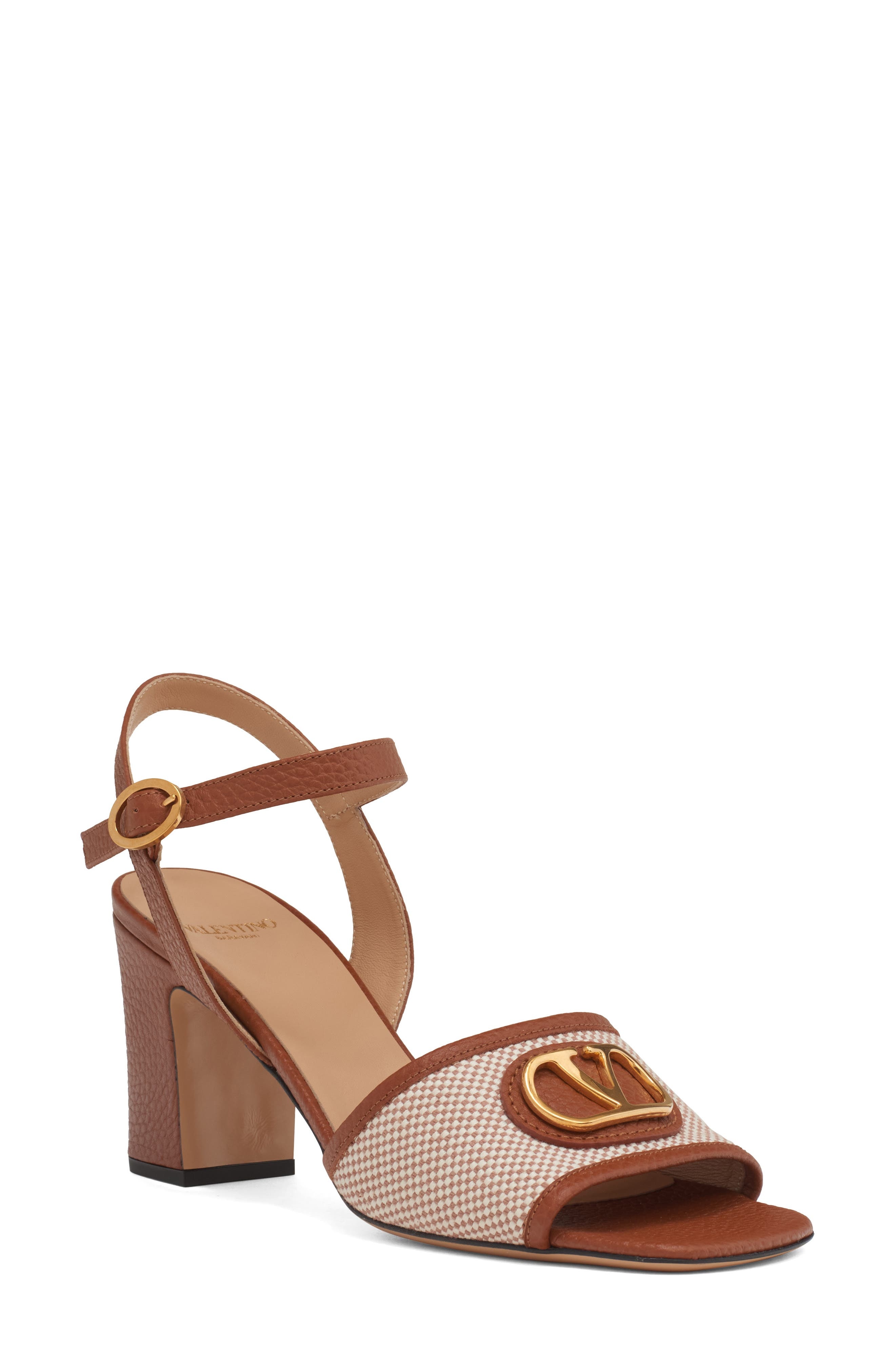 Valentino Garavani VLOGO Signature Ankle Strap Sandal in Natural/Tabacco at Nordstrom - 1