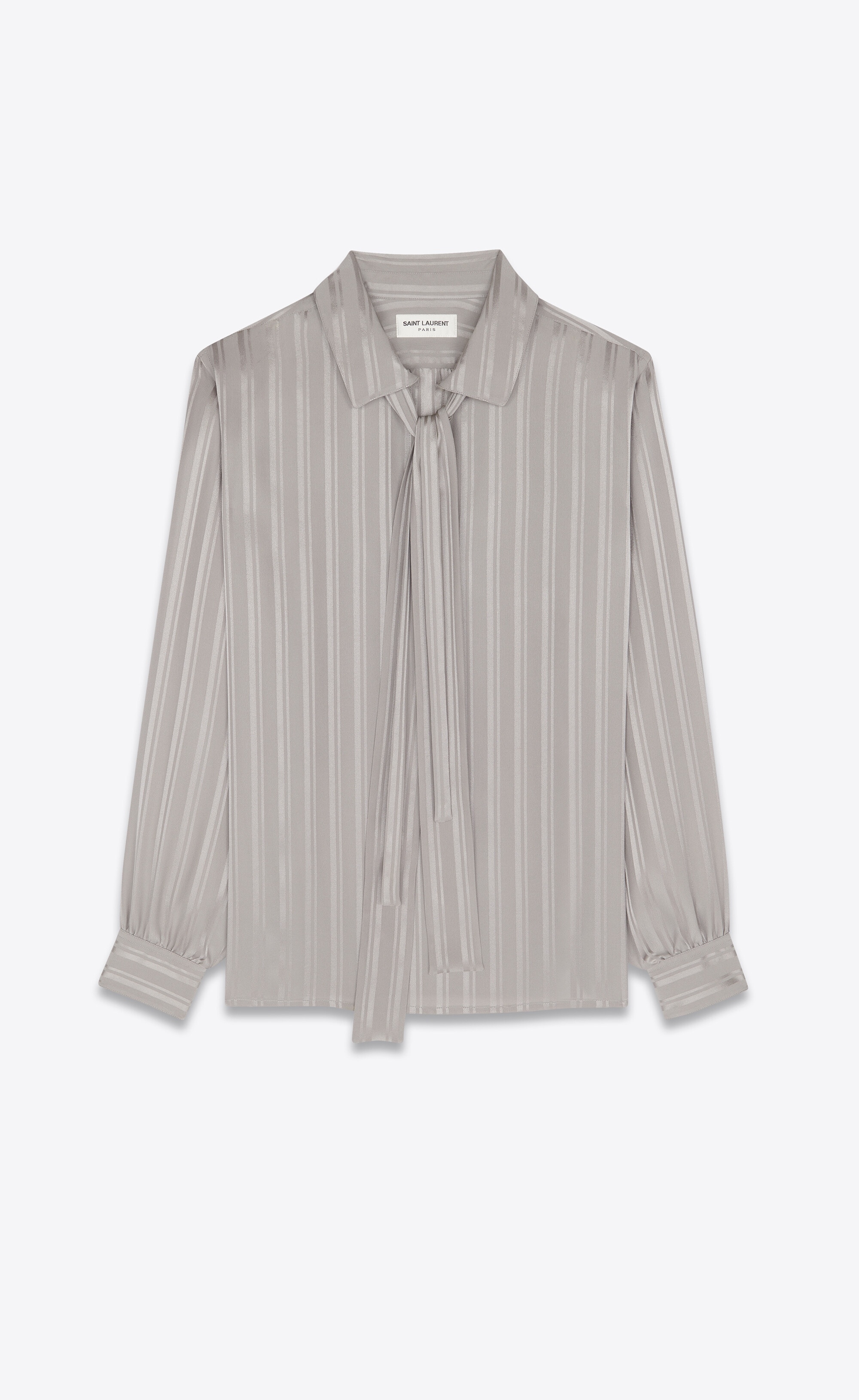 lavallière-neck blouse in matte and shiny striped silk - 3