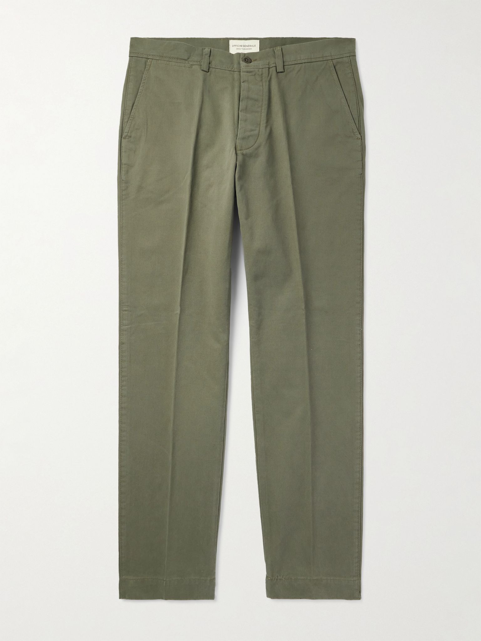 Straight-Leg Garment-Dyed Cotton-Twill Trousers Green - 1
