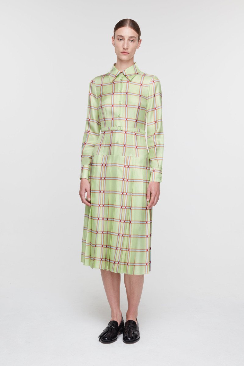 EMILIA WICKSTEAD Juul Dress in Lime & Blue Check Silk Twill outlook