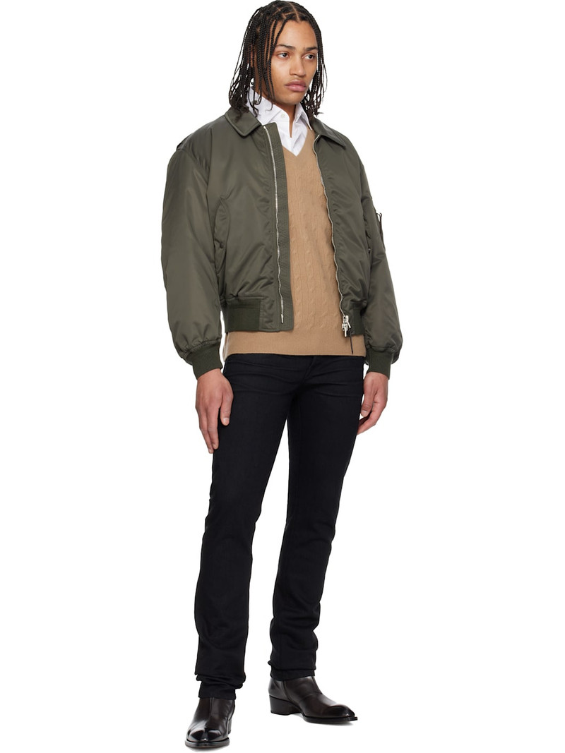 TOM FORD Green Satin Nylon Flight Bomber Jacket outlook