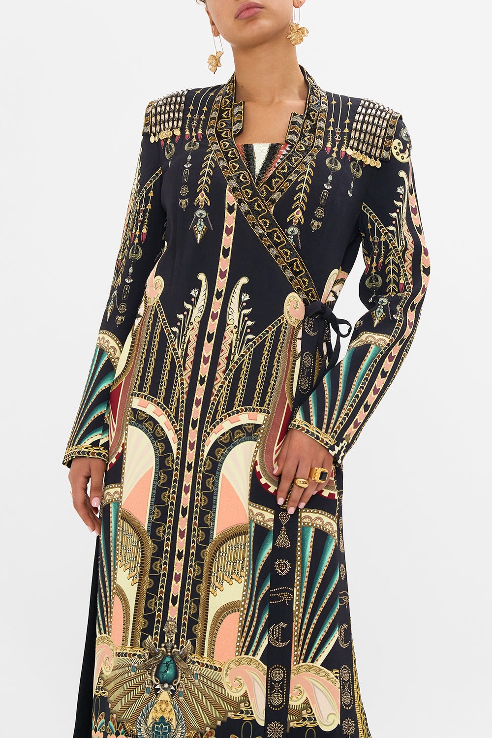 HAND EMBELLISHED CROSS OVER COAT - 5