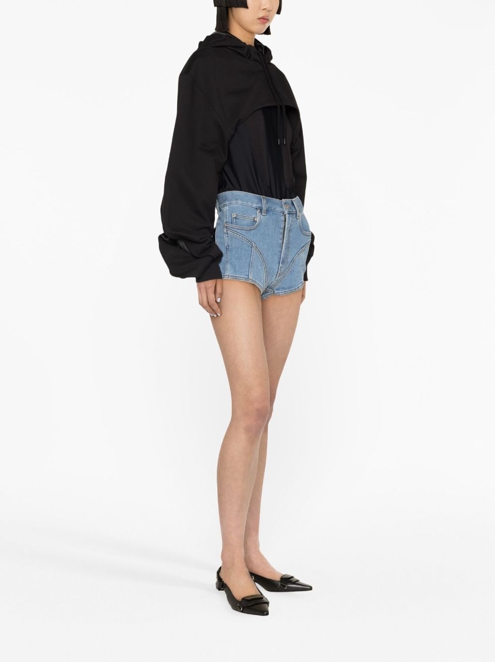 Spiral panelled denim shorts - 4