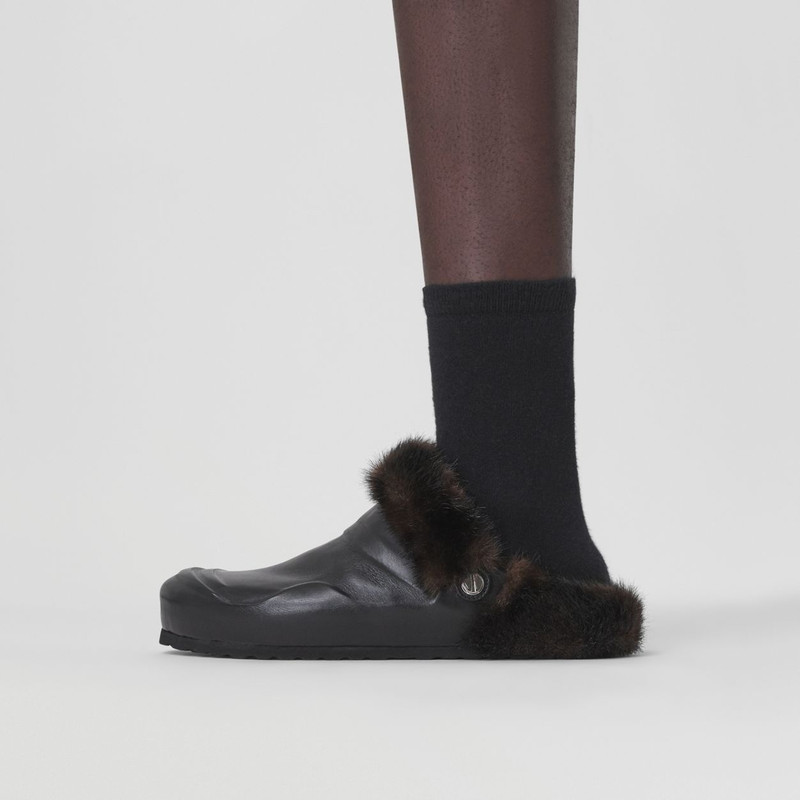 Faux Fur Trim Leather Slingback Mules 7