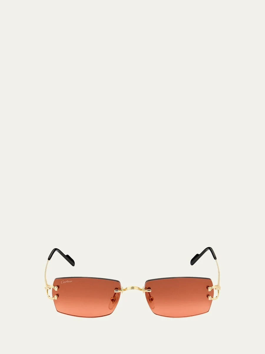 Men's Classic Decor C Rimless Rectangular Metal Sunglasses - 1