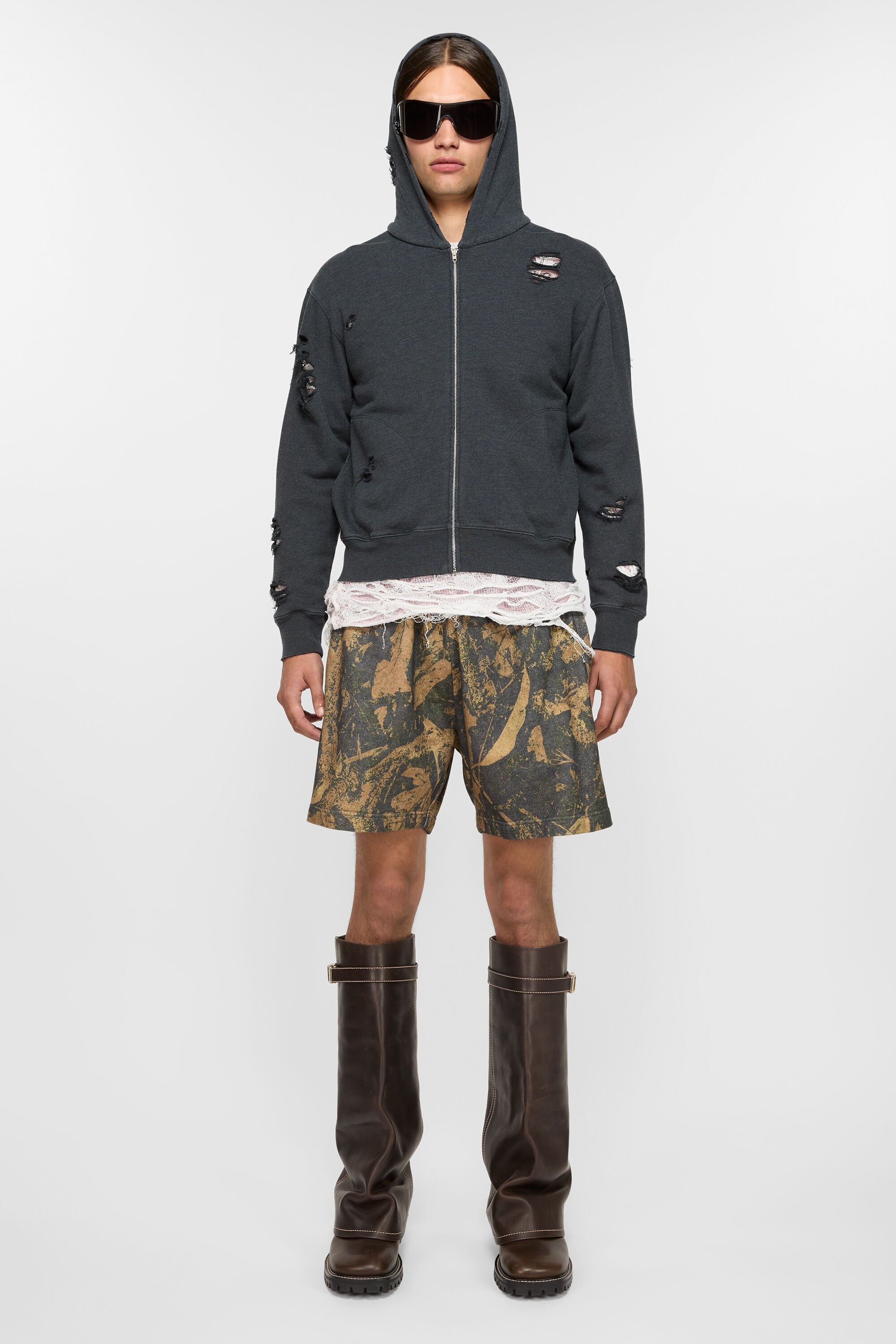 Printed fleece shorts - Mud brown camo - 2
