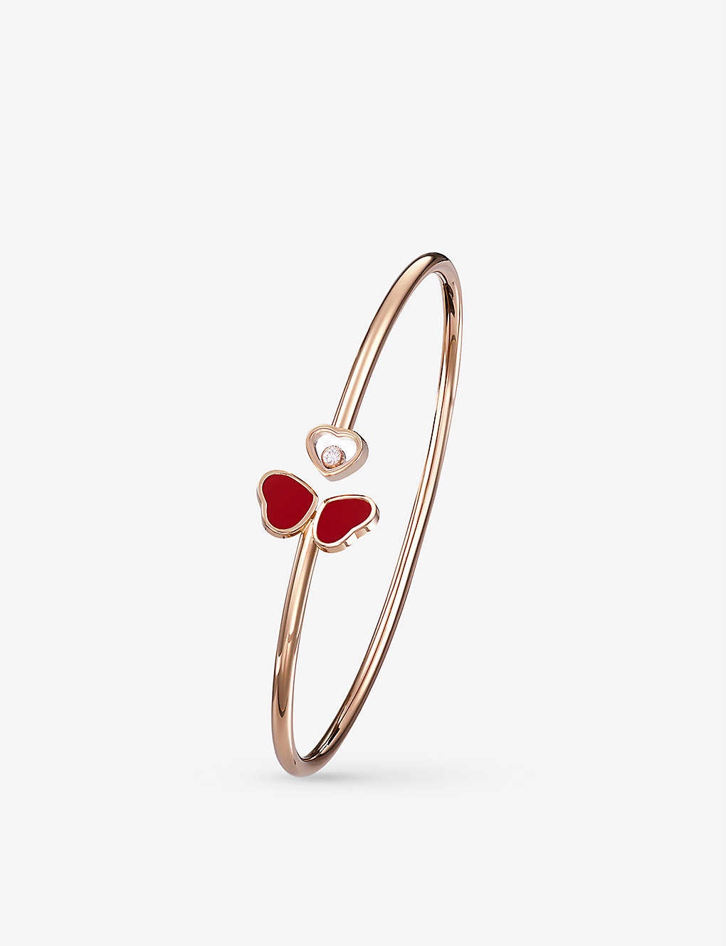 Happy Hearts Wings 18ct rose-gold, 0.05ct diamond and red-stone bangle bracelet - 4