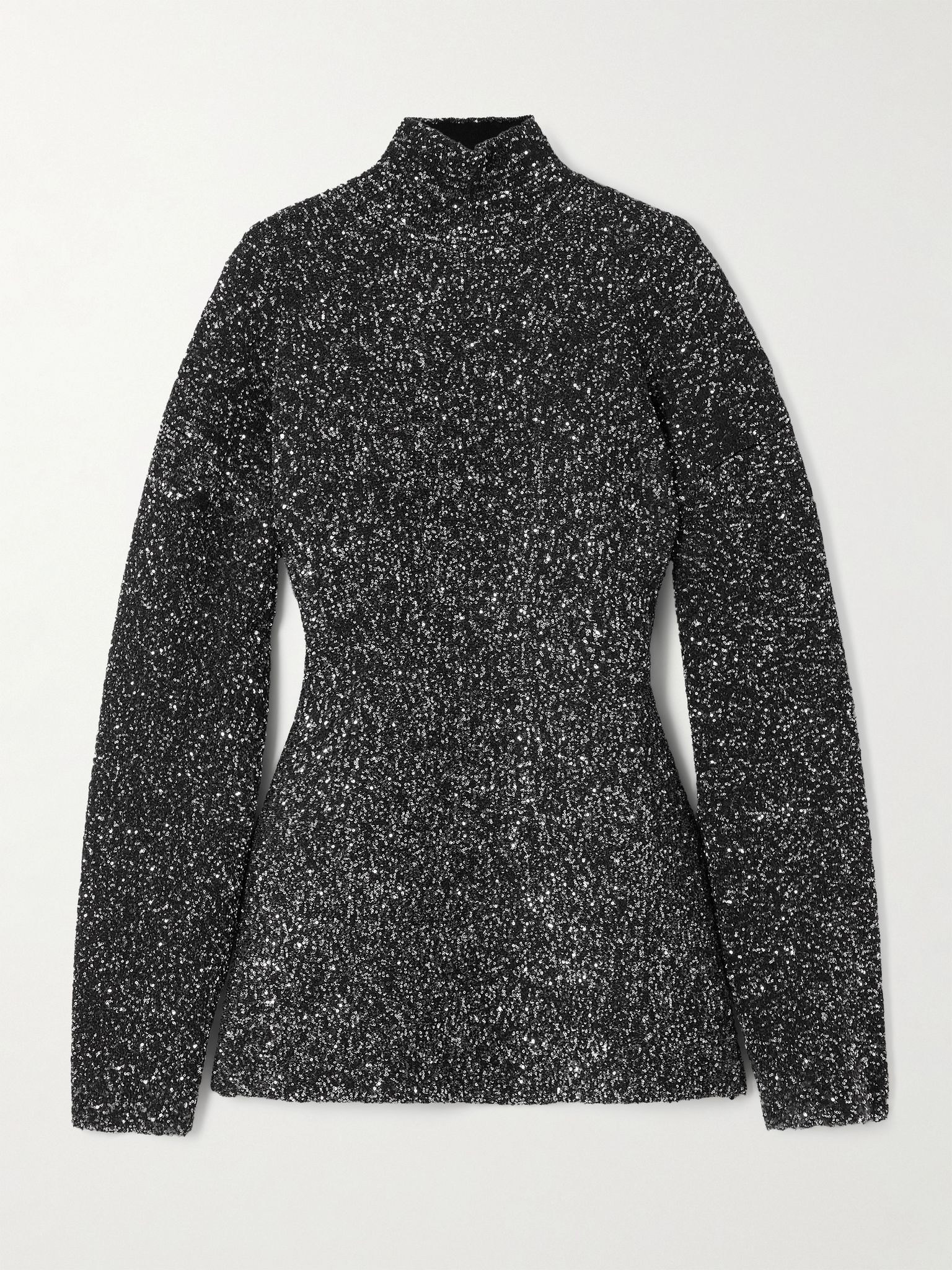 Sequined knitted turtleneck sweater Black - 1