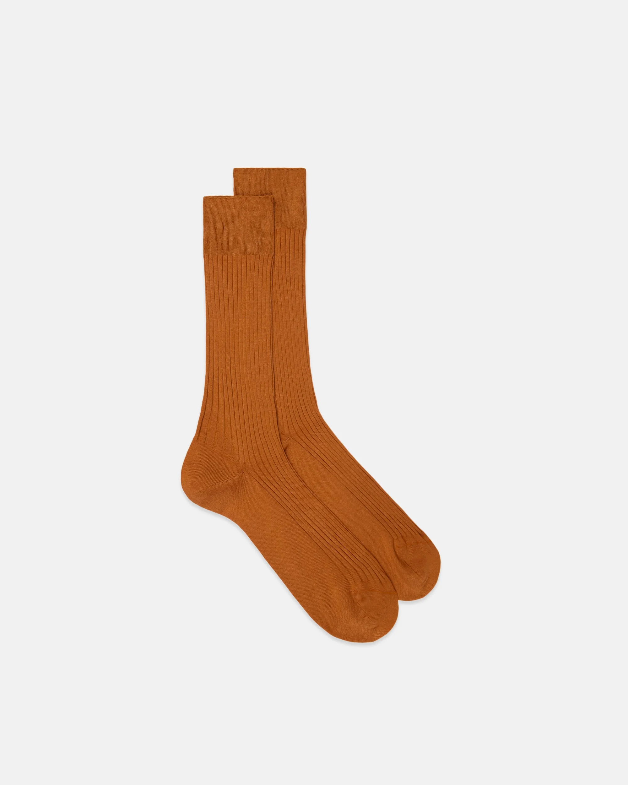 MADE-IN-ENGLAND ORANGE MID-CALF RIBBED COTTON SOCKS - 1