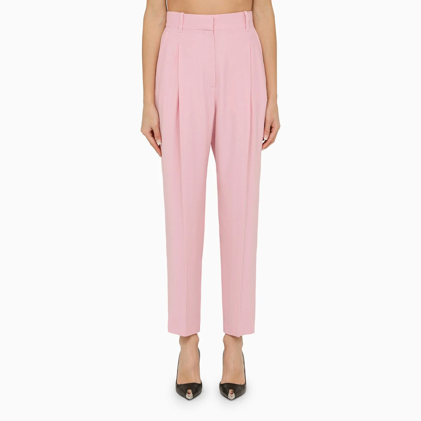 Pink regular trousers with pleats - 1