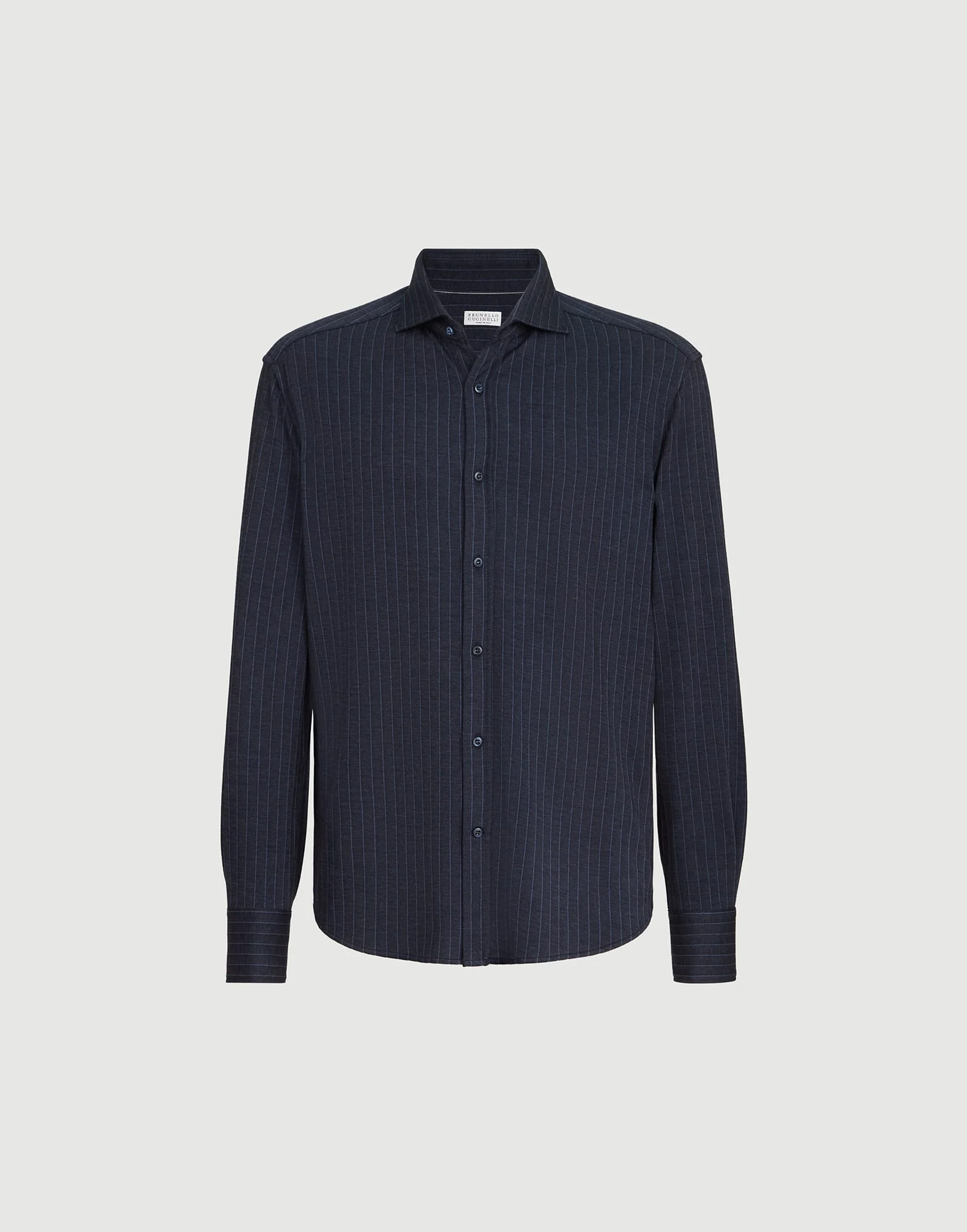 Virgin wool, silk and cotton chalk stripe piqué shirt with spead collar - 1