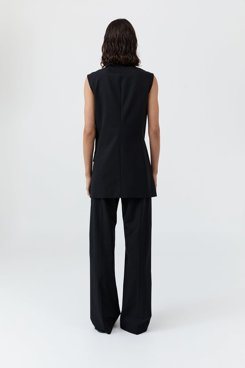 Wool Sleeveless Split Blazer - Black 4