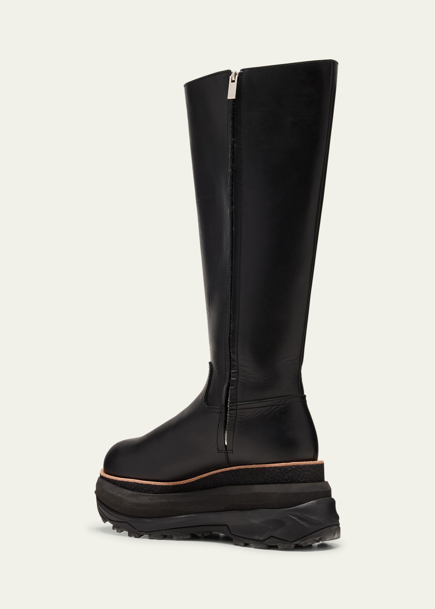 Leather Knee-High Chunky Moto Boots - 4