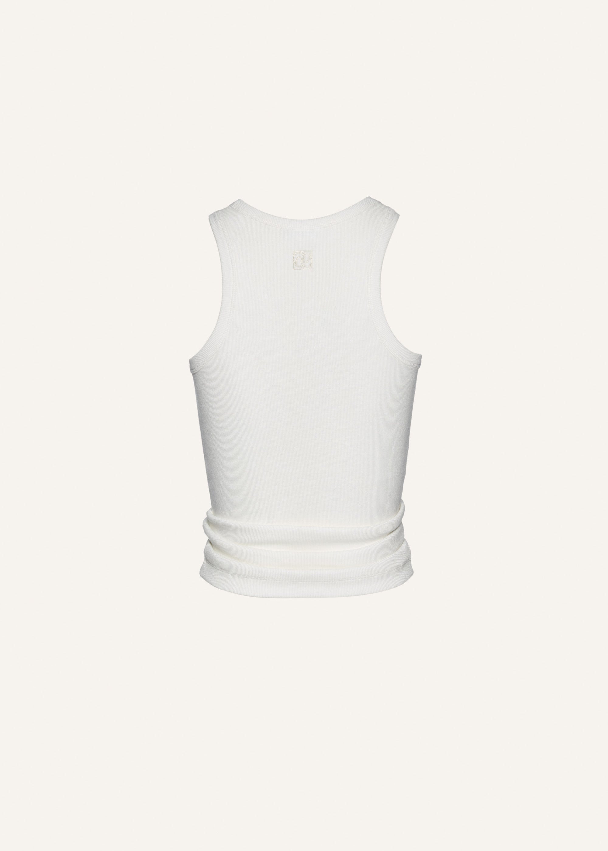Knotted ribbed tank top in cream - 2