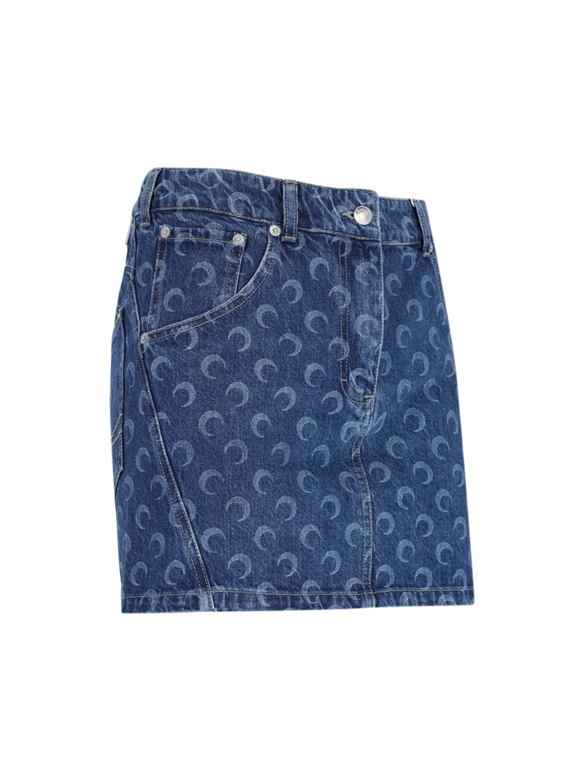 スカート MARINE SERRE Woman Skirt Blue WSK074ACDEN0002 BL05 Moon Laser Denim Mini Skirt • Marine Serre