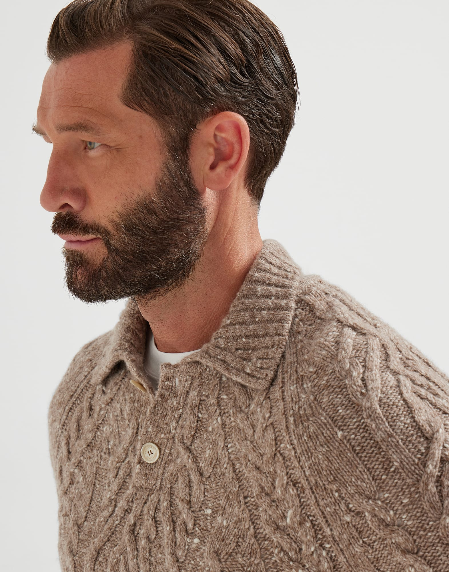 Flecked cashmere wide cable knit polo shirt - 3