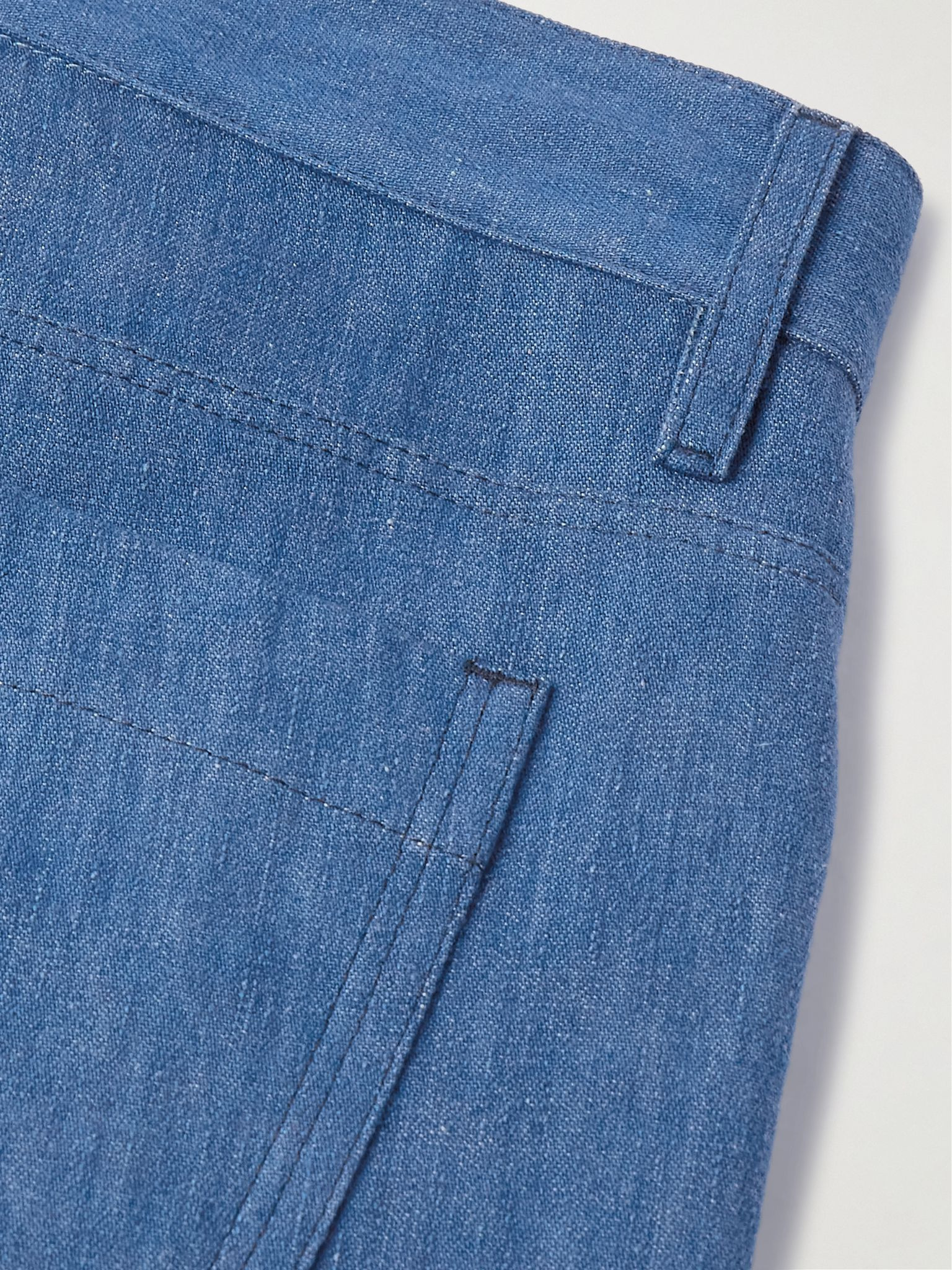 Slim-Fit Cotton and Linen-Blend Trousers Blue - 5