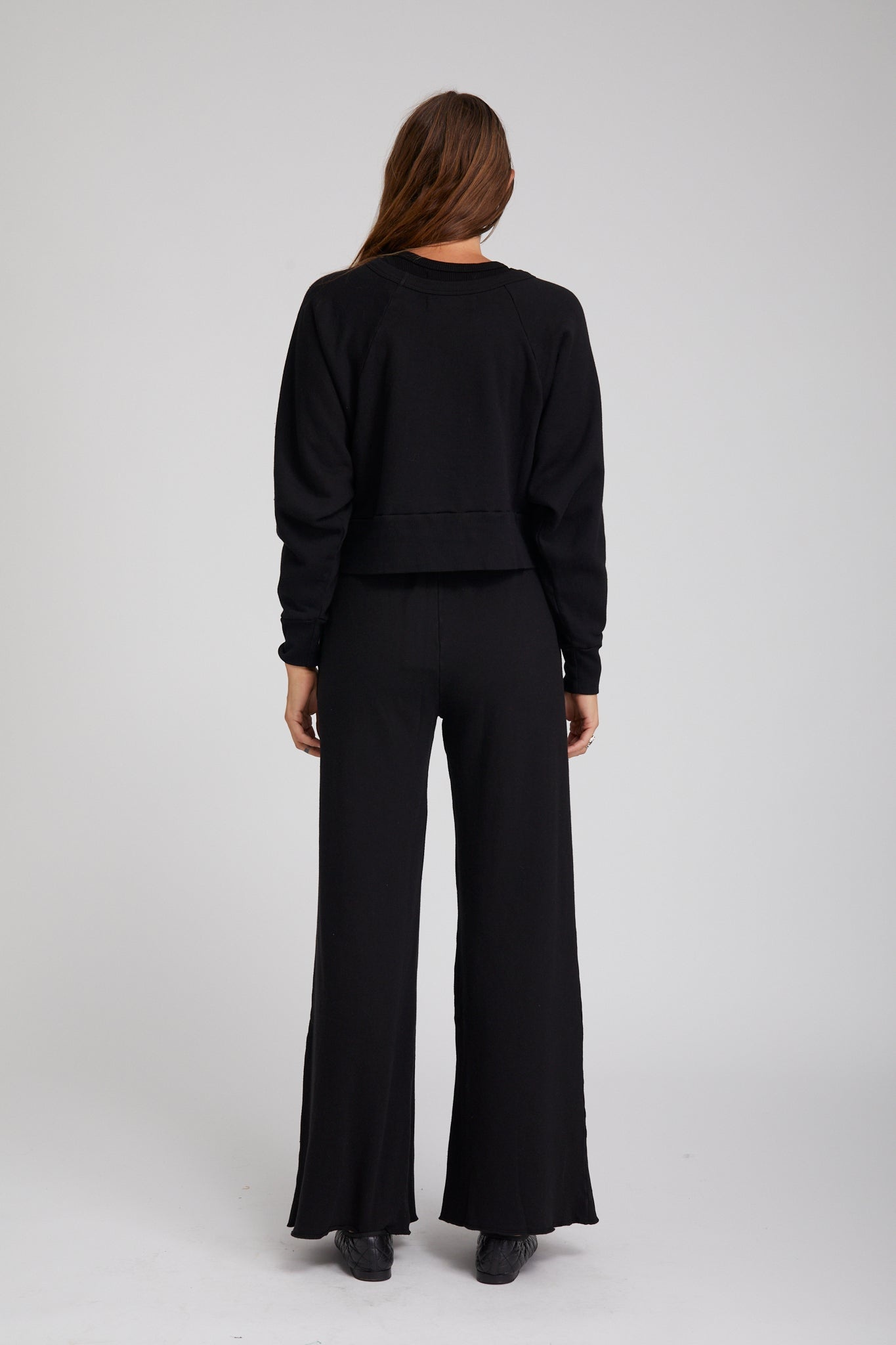 BLACK KNIT WIDE LEG PANTS - 3