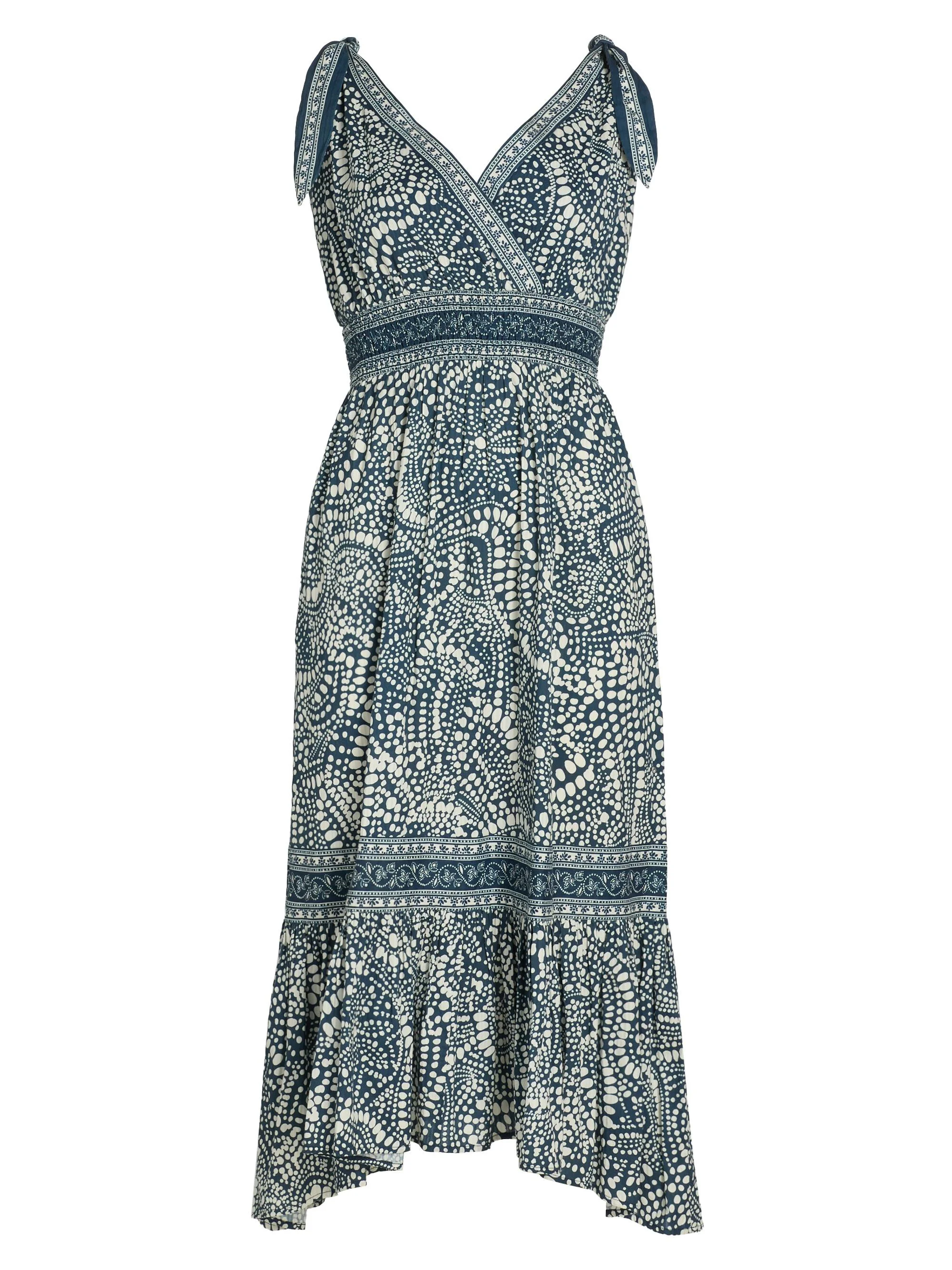 Women's Mariam Printed Cotton A-Line Midi-Dress - Navy Dot - 1