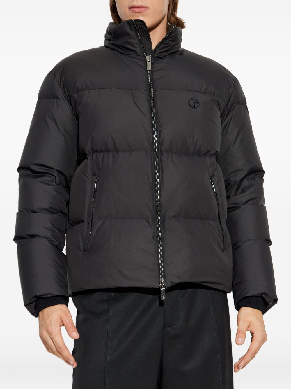 logo-embroidered quilted jacket - 3