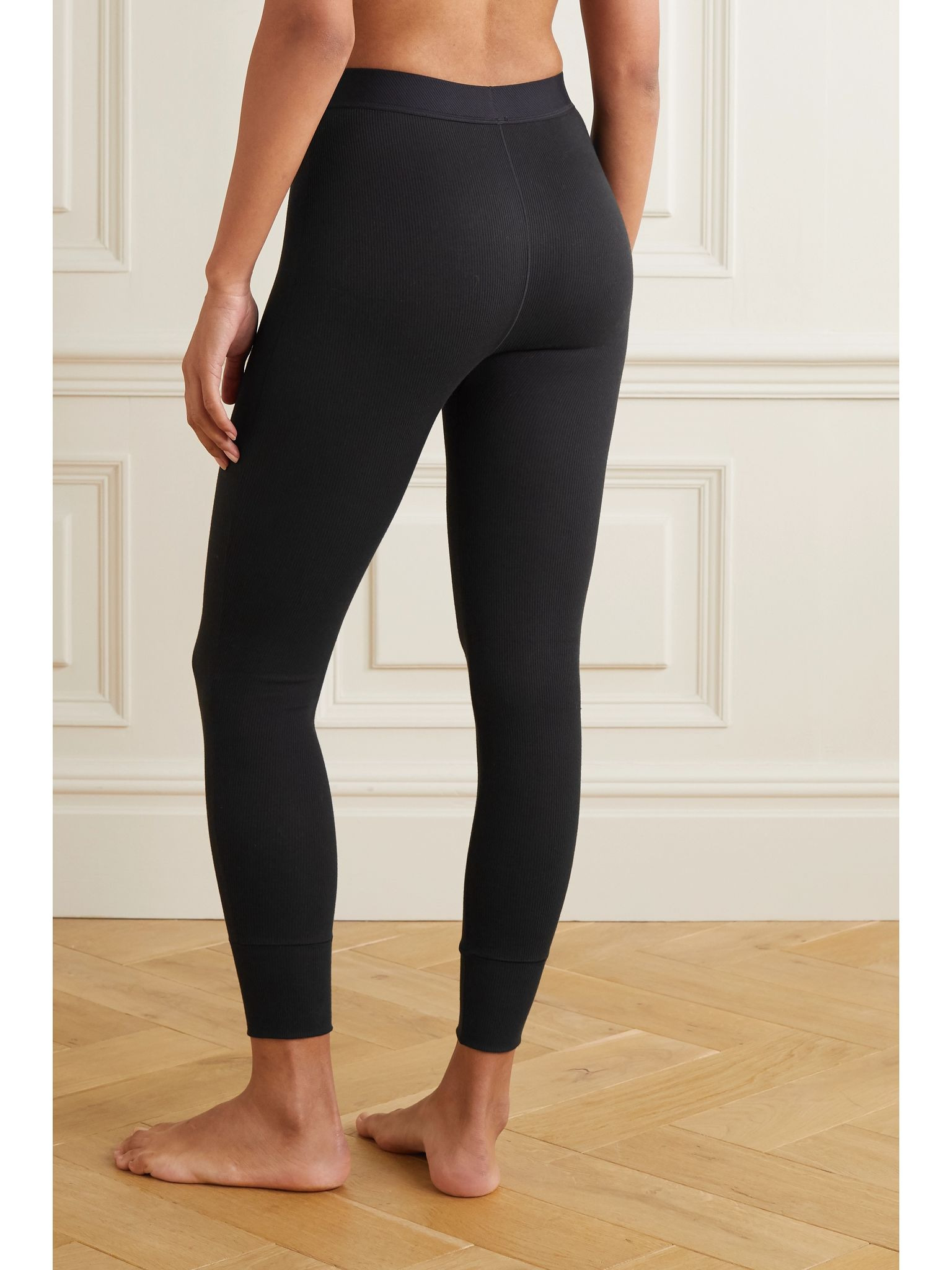 Thermal ribbed cotton-blend leggings - Soot Black - 3