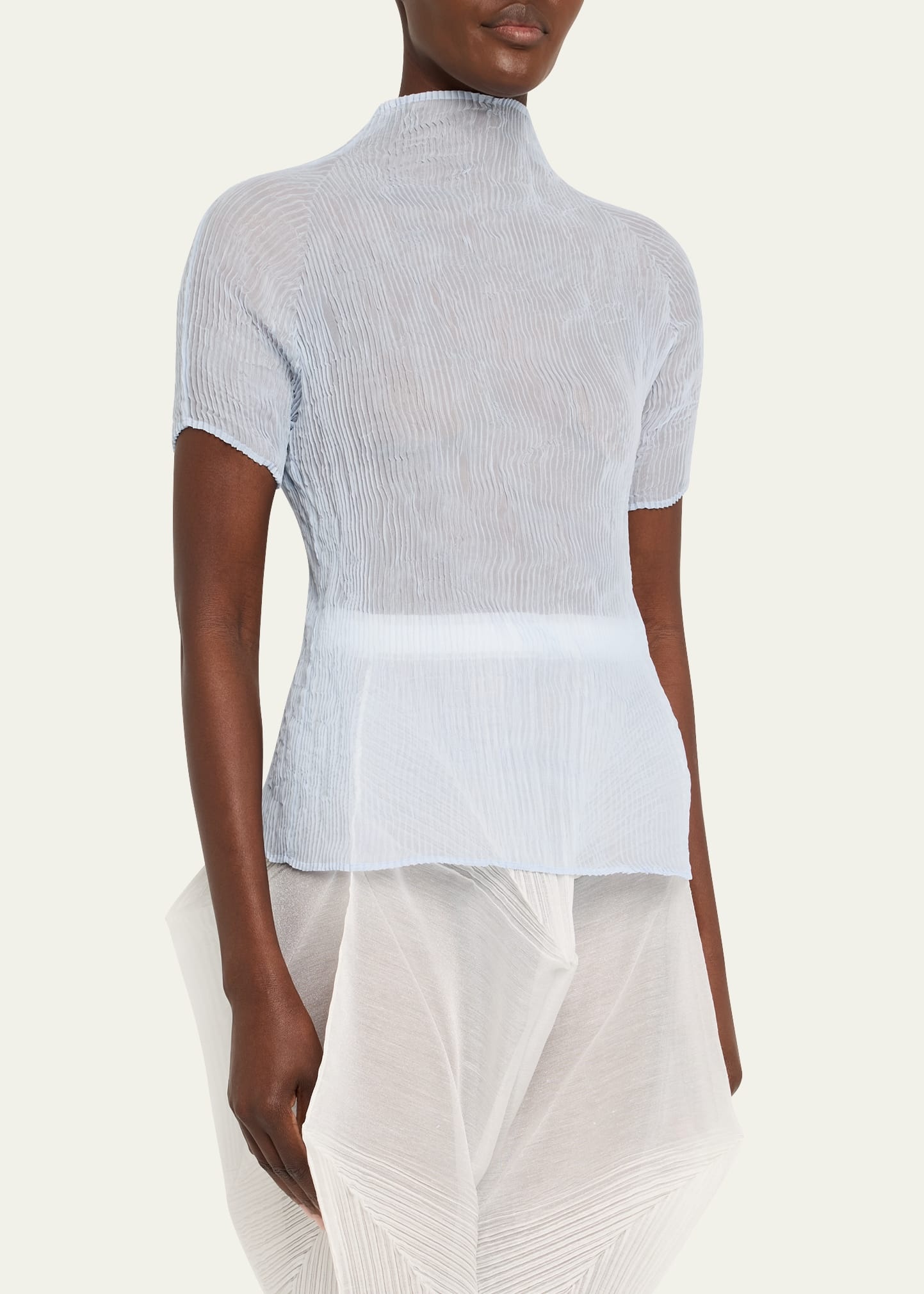 Short-Sleeve Plisse Chiffon Blouse - 4