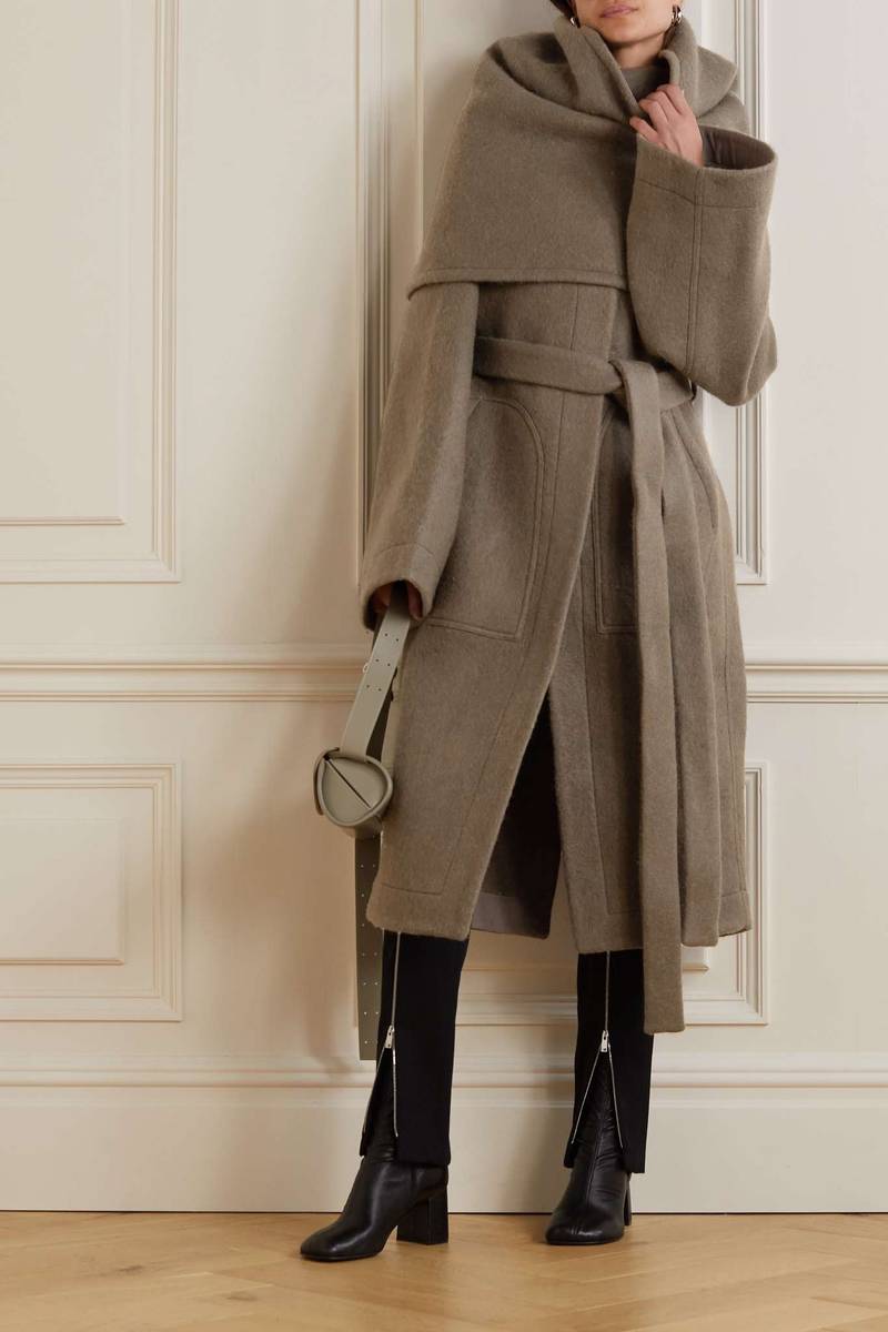 Rick Owens Dagger belted layered wool and alpaca-blend coat outlook