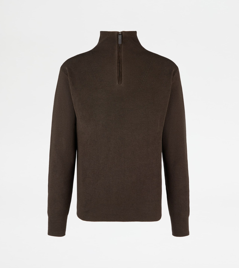 SILK BLEND HALF ZIP PULLOVER - BROWN 1