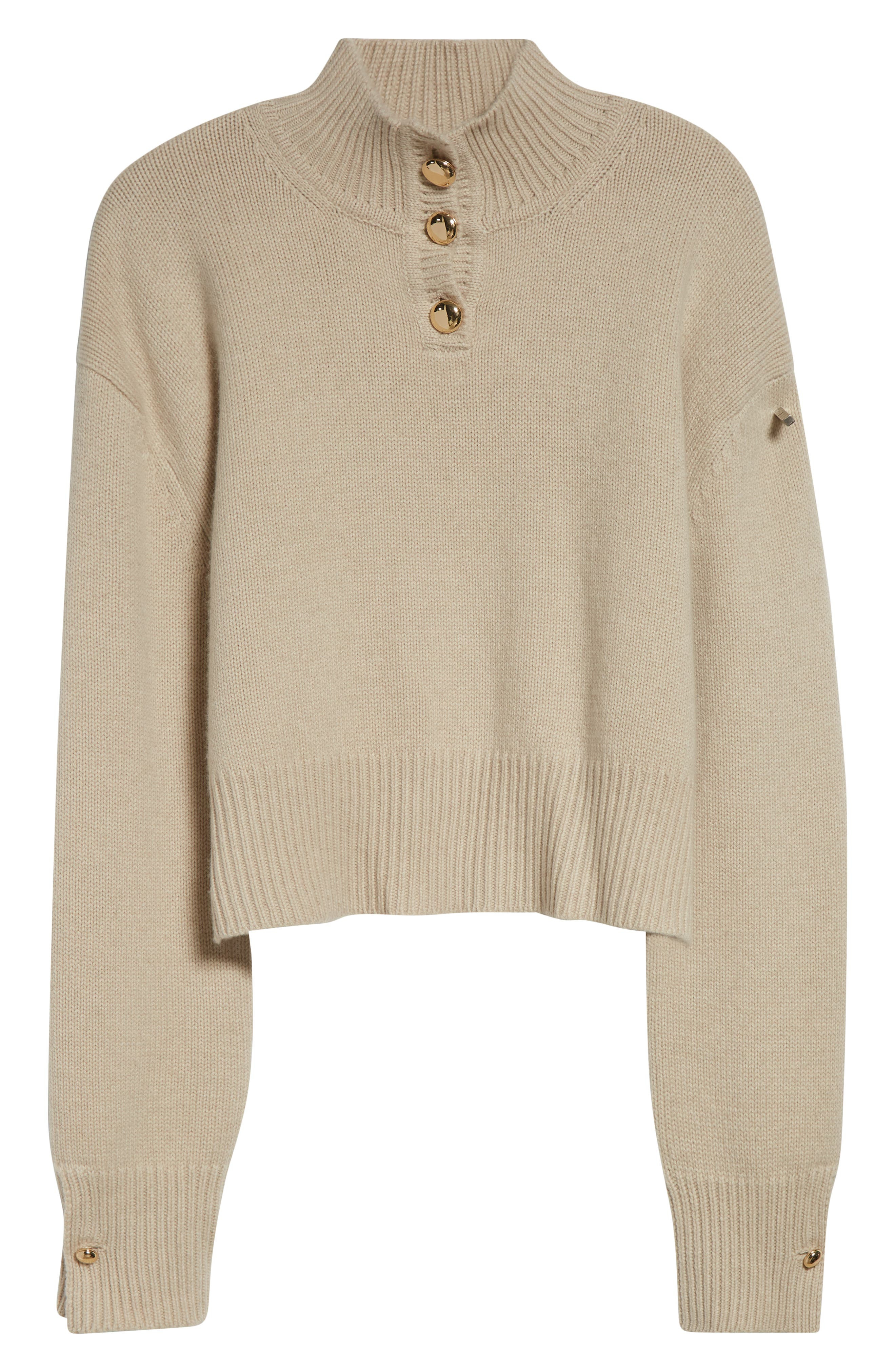 Brandon Maxwell The Rowe Crop Cashmere Henley Sweater in Oatmeal at Nordstrom - 6