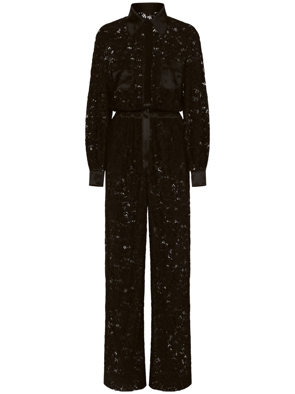 lace-trim long-sleeve jumpsuit - 1