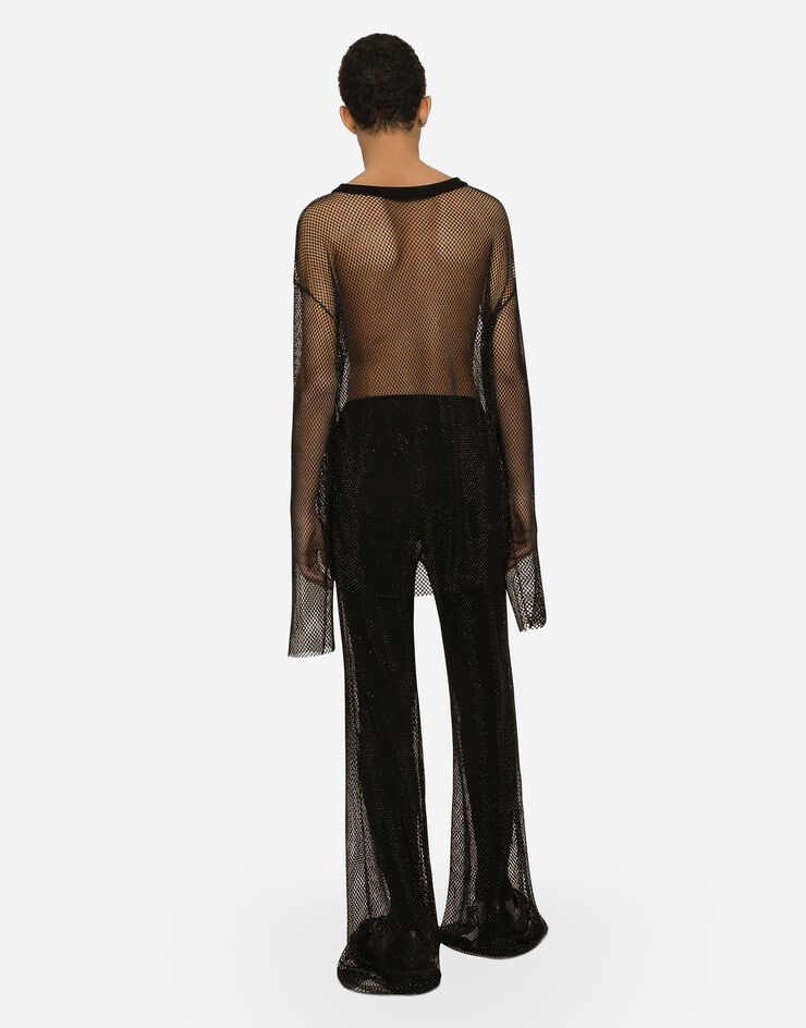 Wide-leg mesh pants with crystals - 3