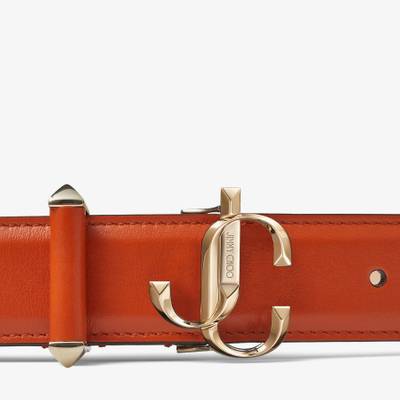 JIMMY CHOO JC-Bar Belt
Amber Orange Soft Shiny Calf Leather Belt with Light Gold JC Emblem outlook