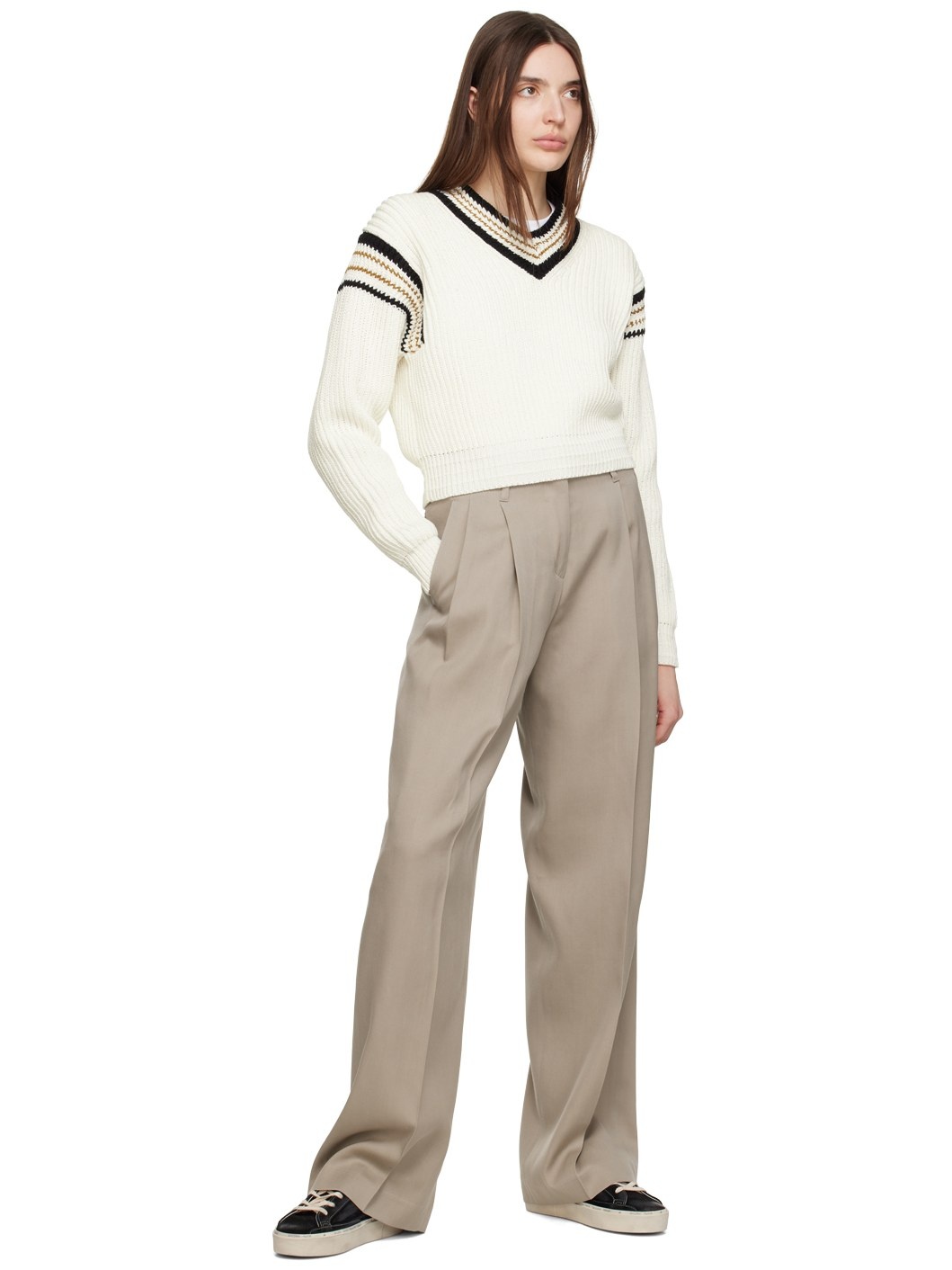 Women's wool gabardine pants in sand