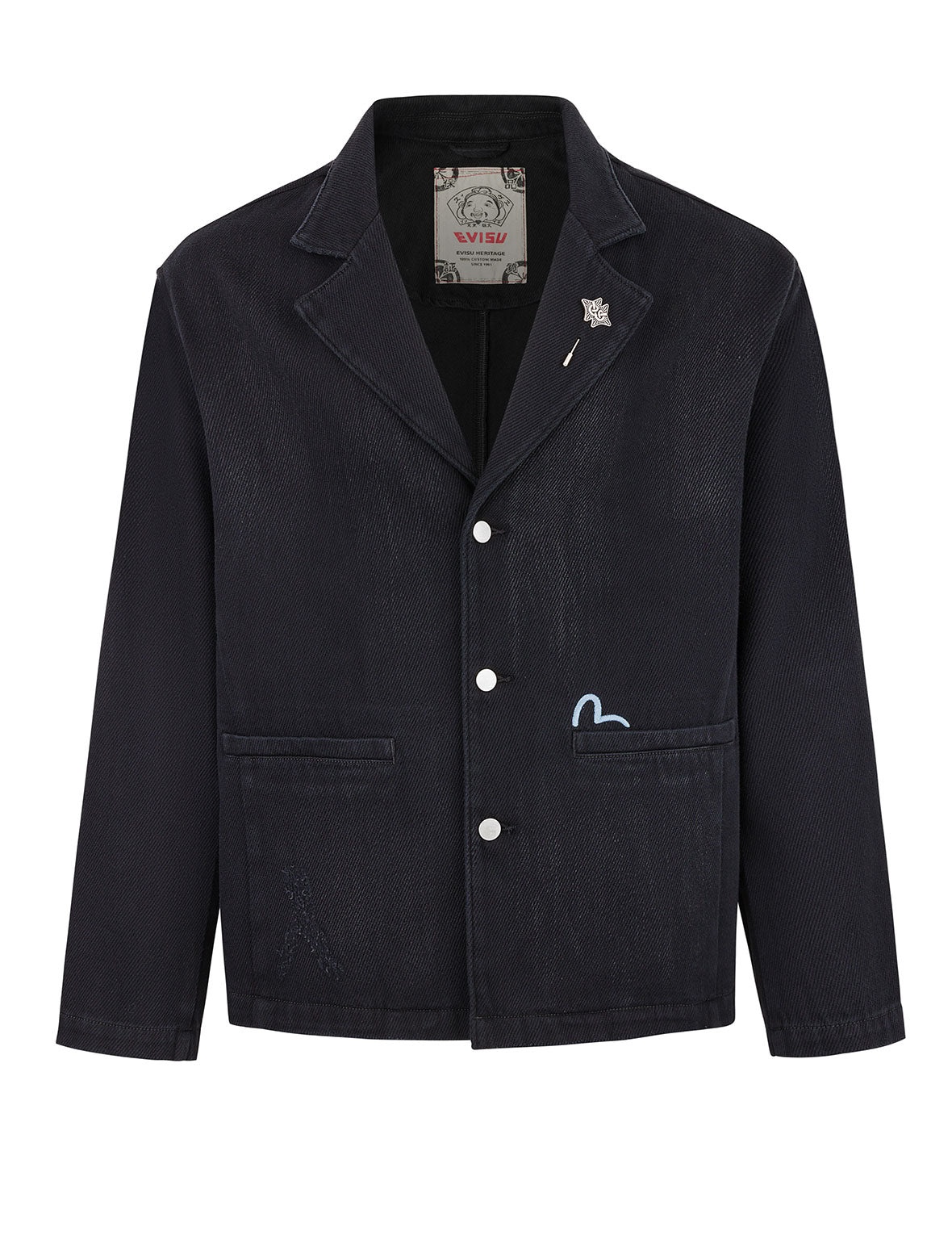 Seagull and Logo Embroidery Relax Fit Denim Blazer - 10