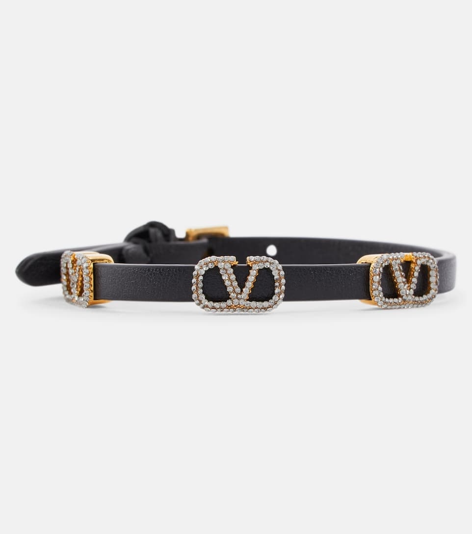 VLogo embellished leather bracelet - 1
