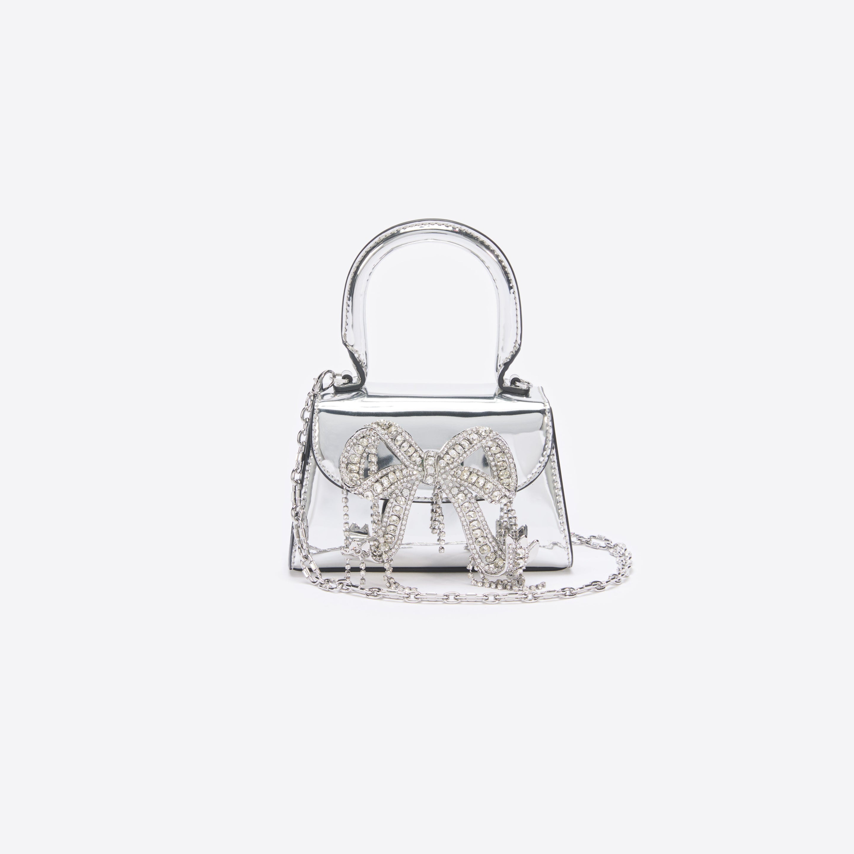 Silver Metallic Micro Embellished Bow Bag - 4
