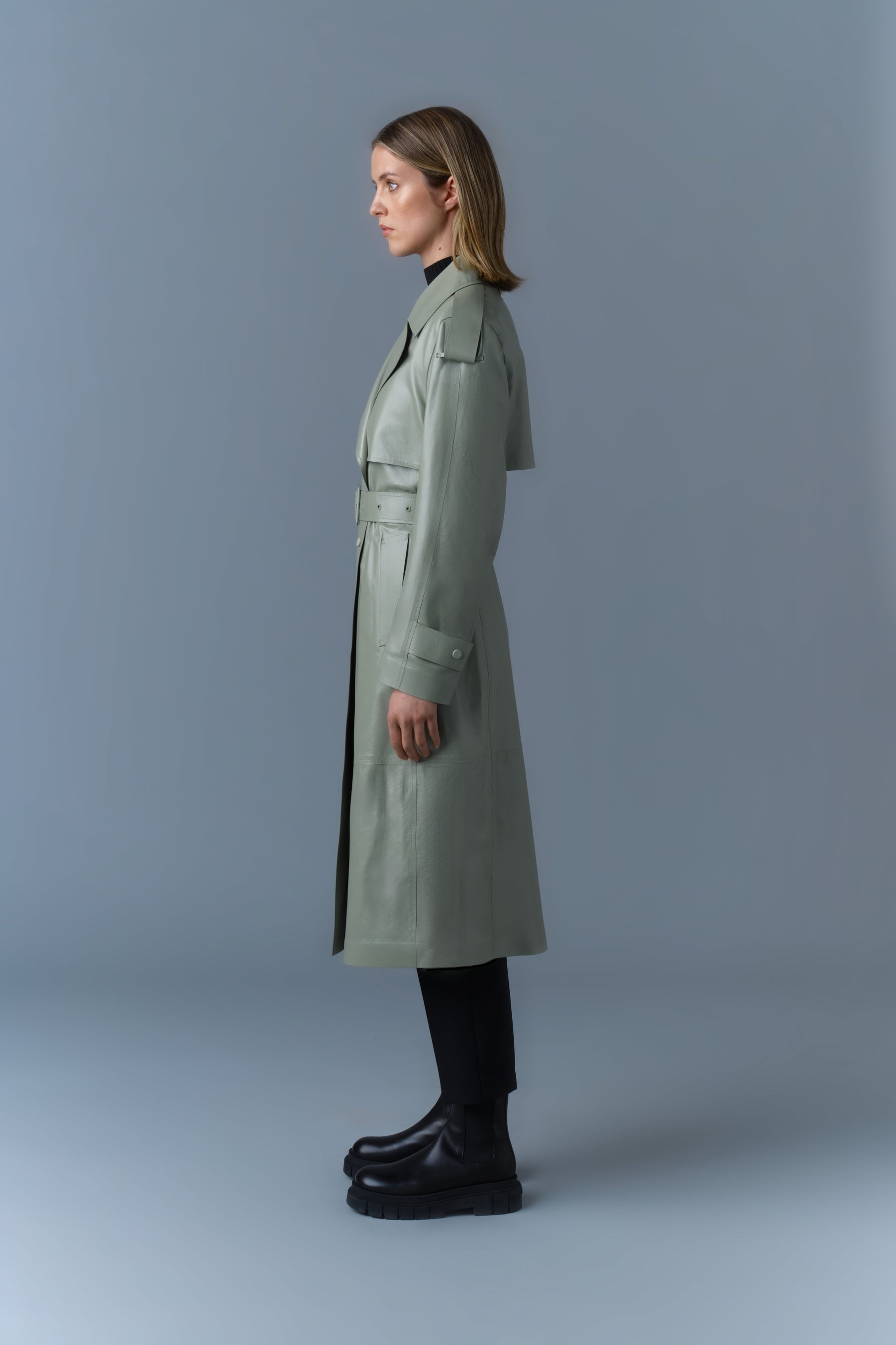 CARMELA Leather Trench with Belt - 4
