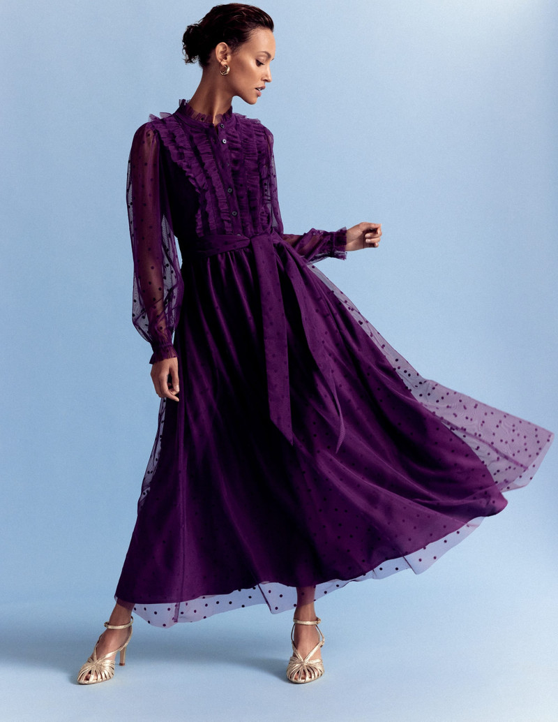 Tulle Ruffle Maxi Dress-Viola Purple 6